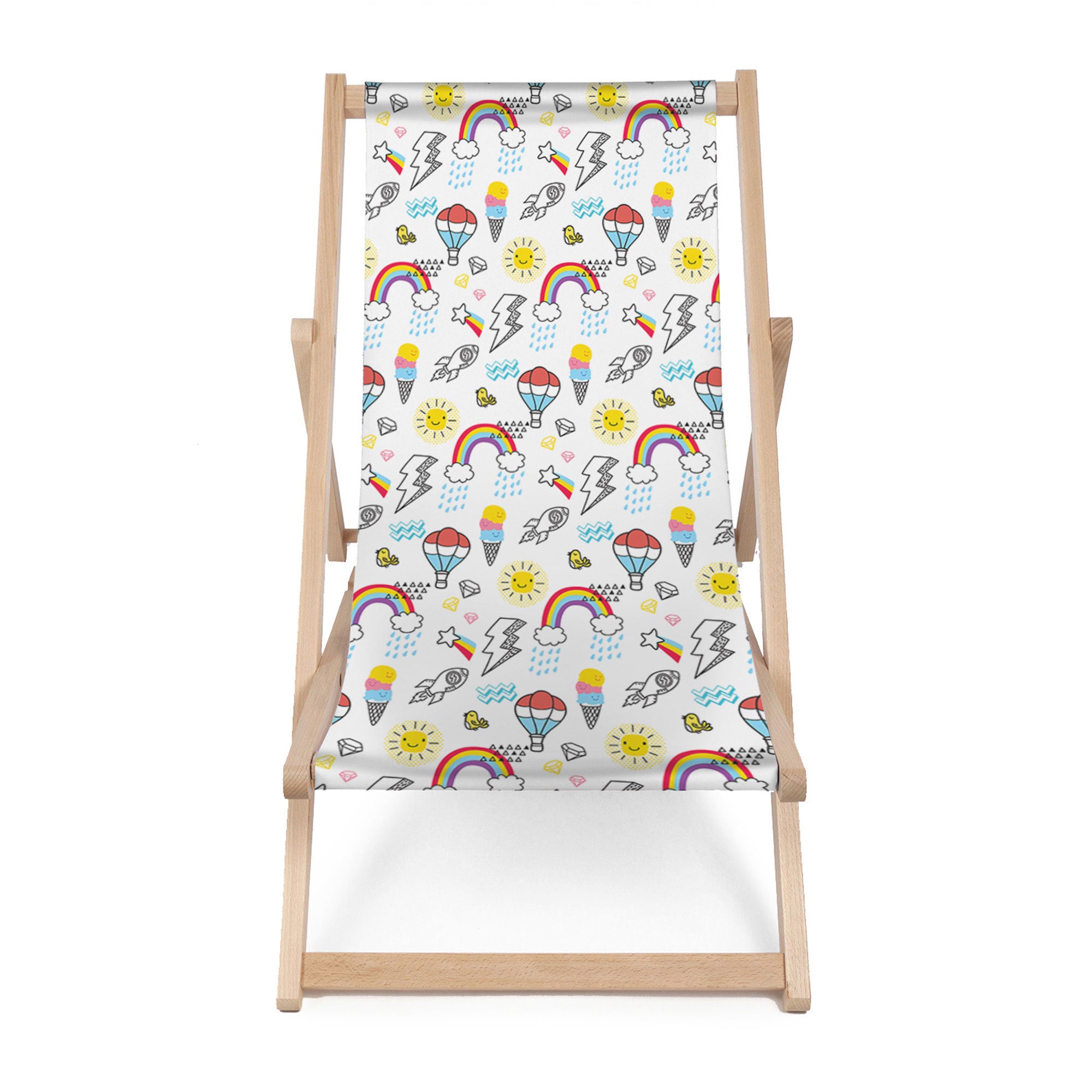 Wooden Deck Chair Balloons and Rainbows-M