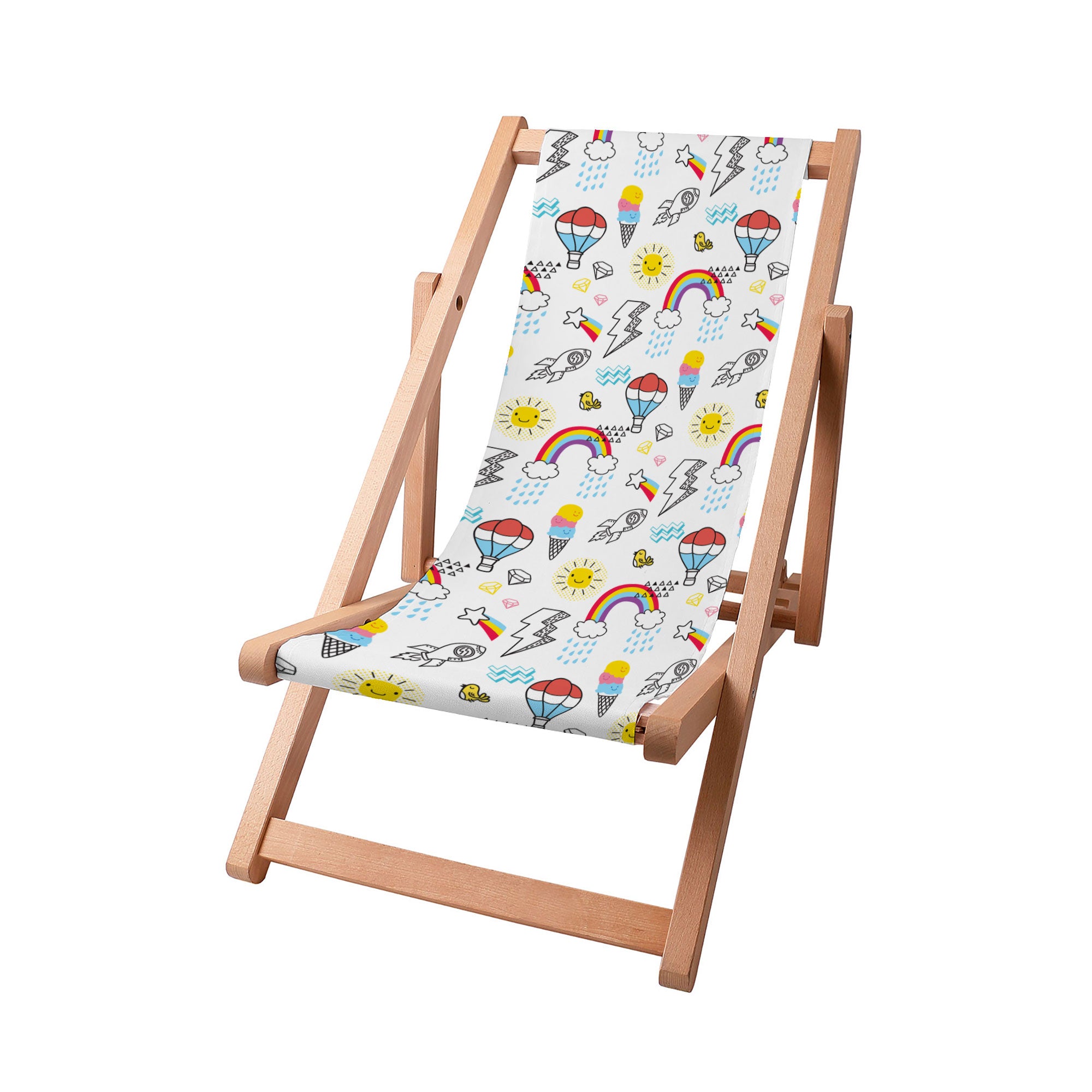 Wooden Deck Chair Balloons and Rainbows-S