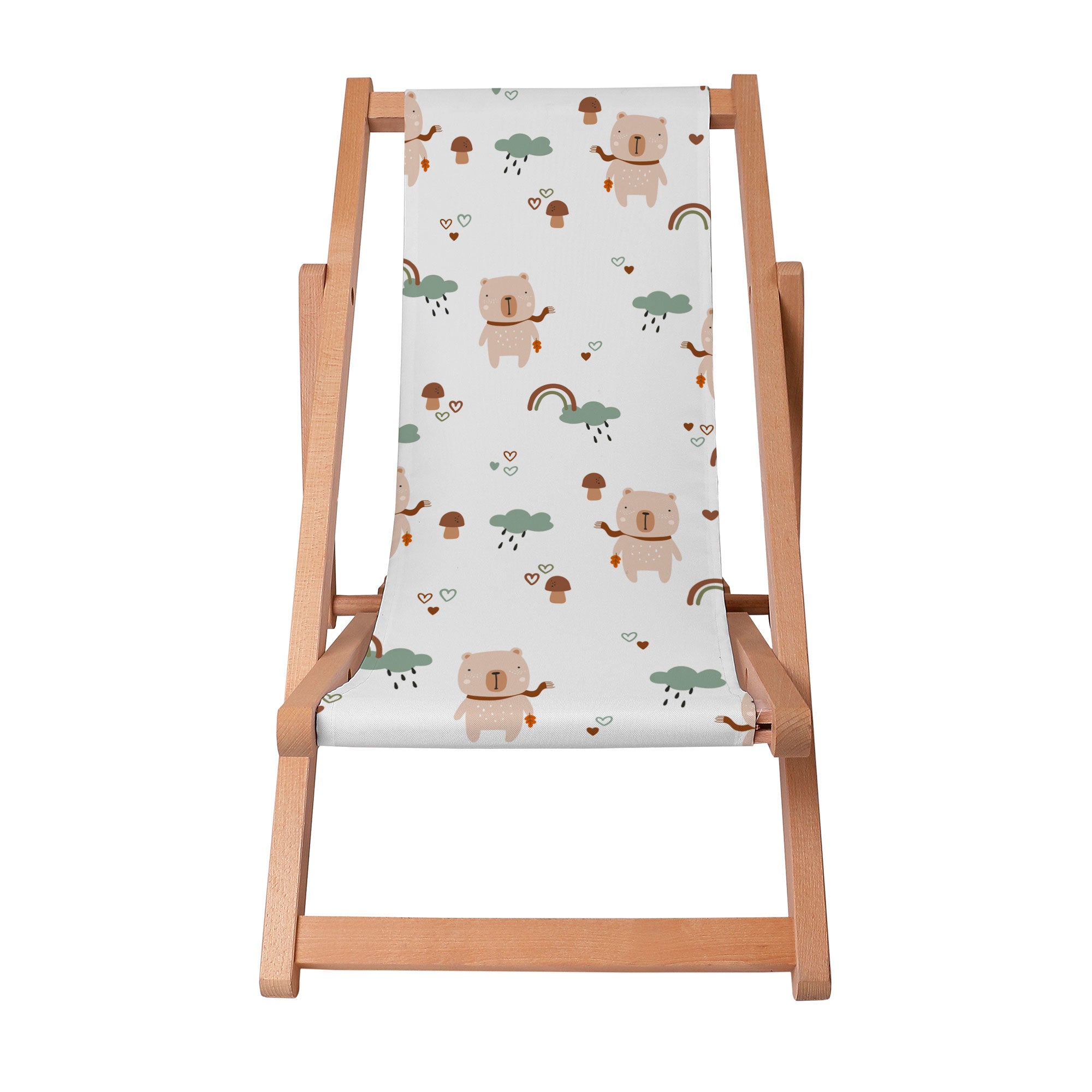 Wooden Deck Chair Bear and Mushrooms-S