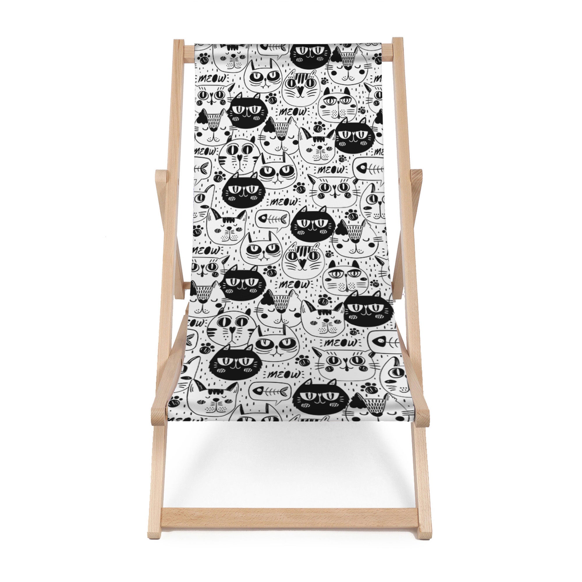 Wooden Deck Chair Black and White Cats-M