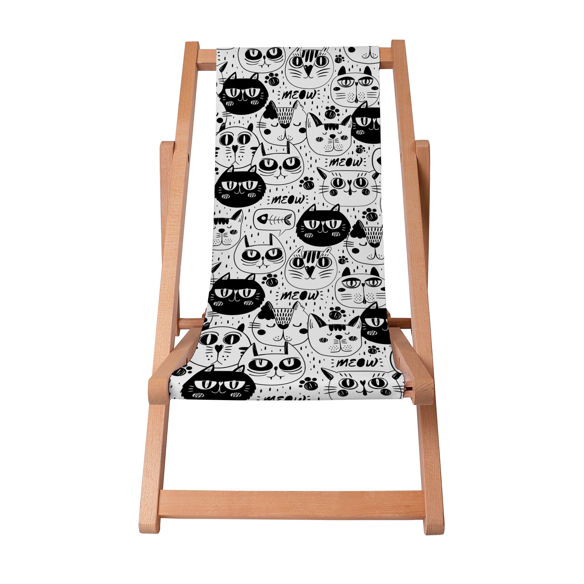 Wooden Deck Chair Black and White Cats-S
