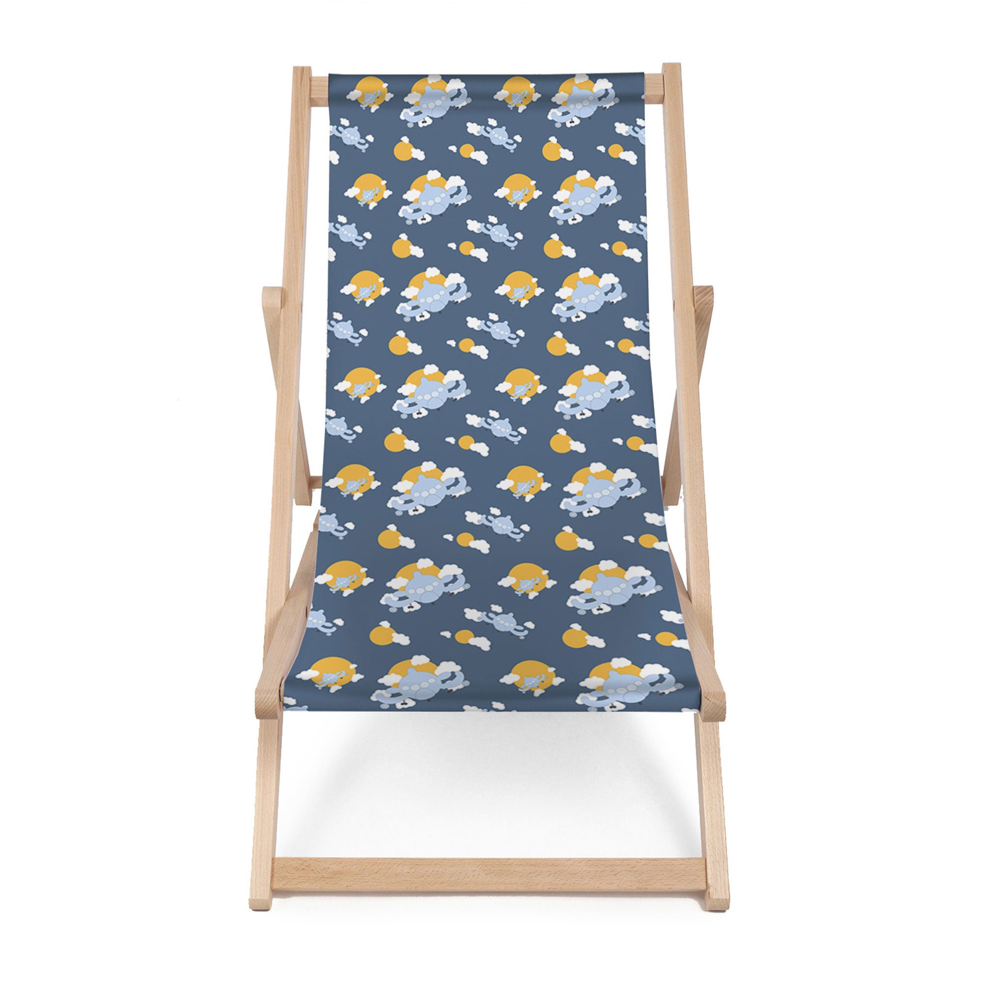 Wooden Deck Chair Blue Planes-M
