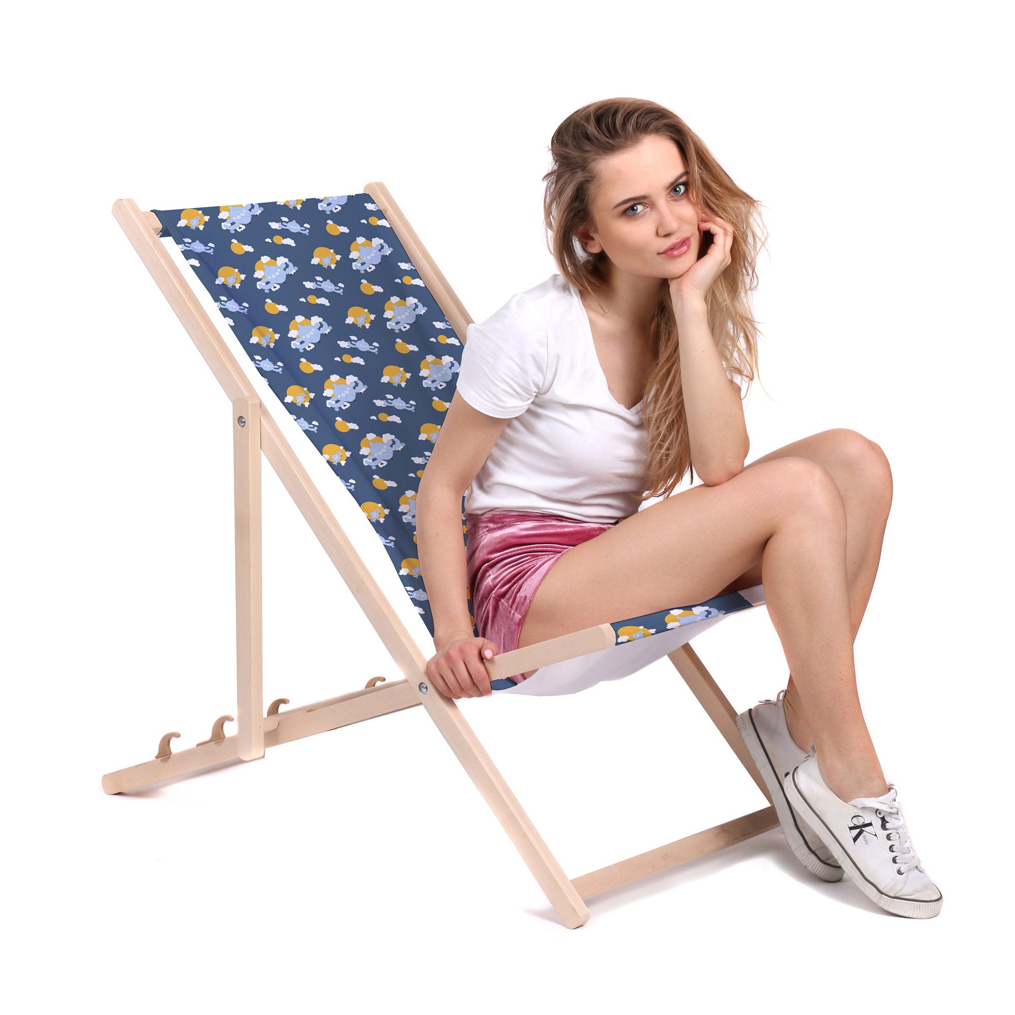 Wooden Deck Chair Blue Planes-M