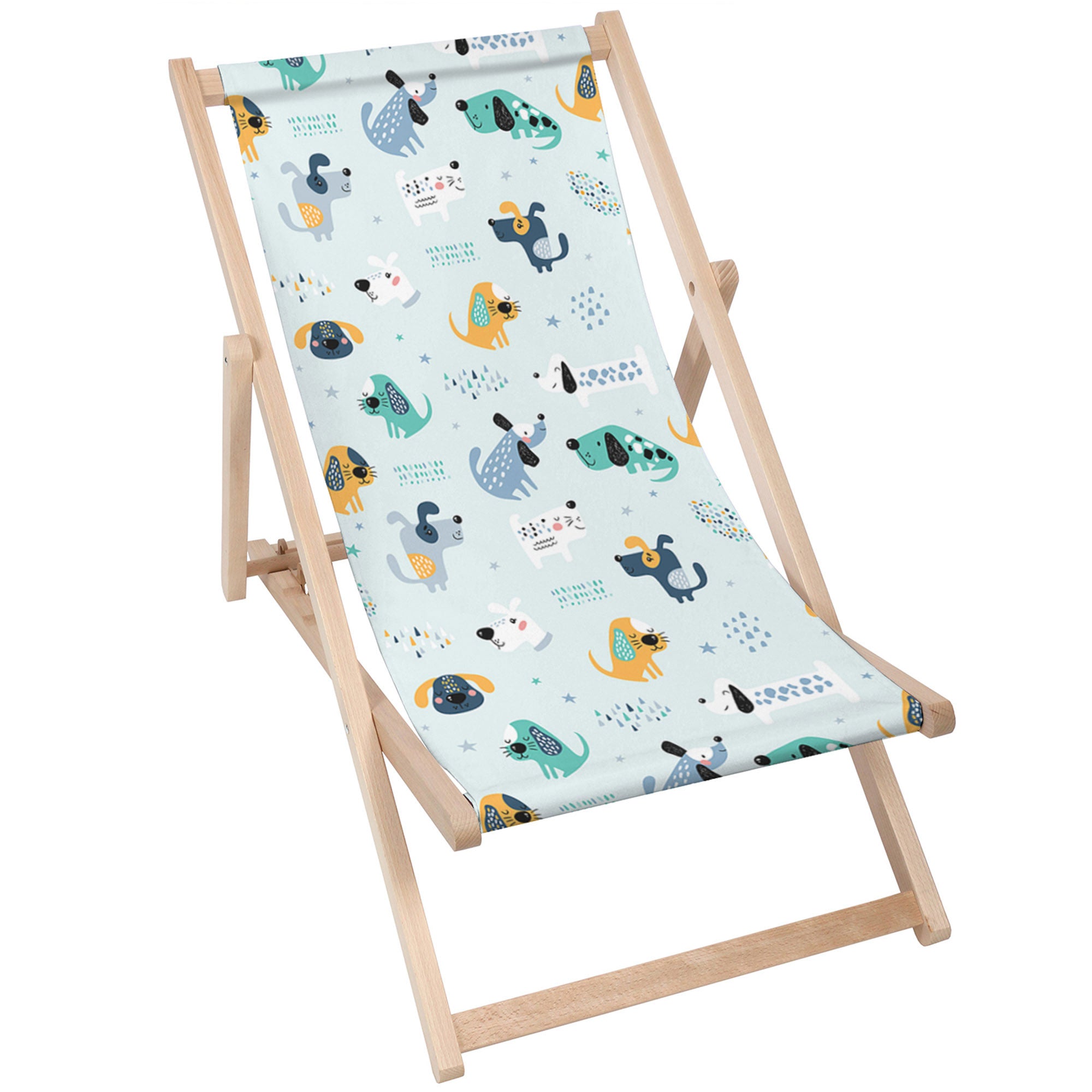 Wooden Deck Chair Cartoon Colorful Dogs-M