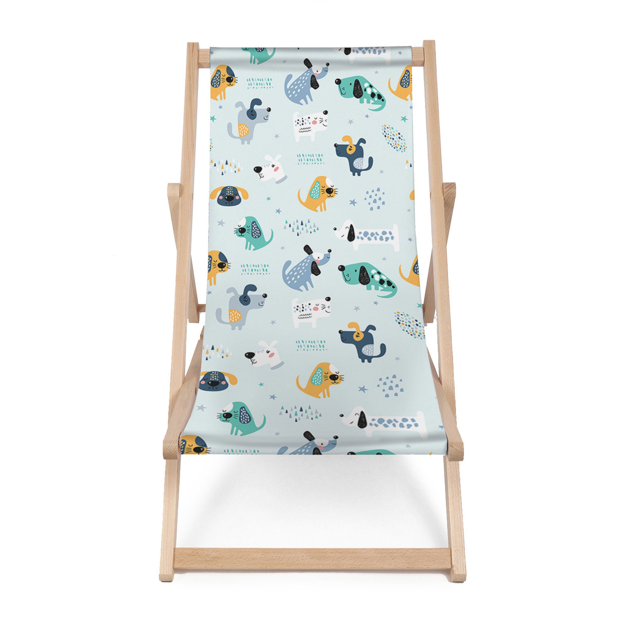 Wooden Deck Chair Cartoon Colorful Dogs-M
