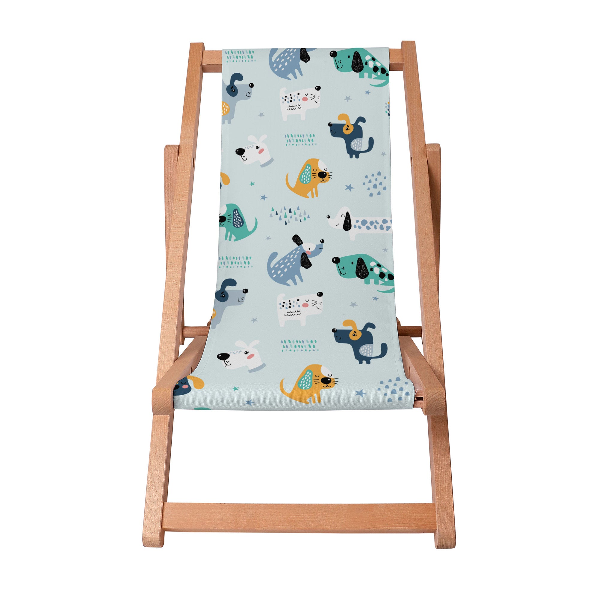 Wooden Deck Chair Cartoon Colorful Dogs
