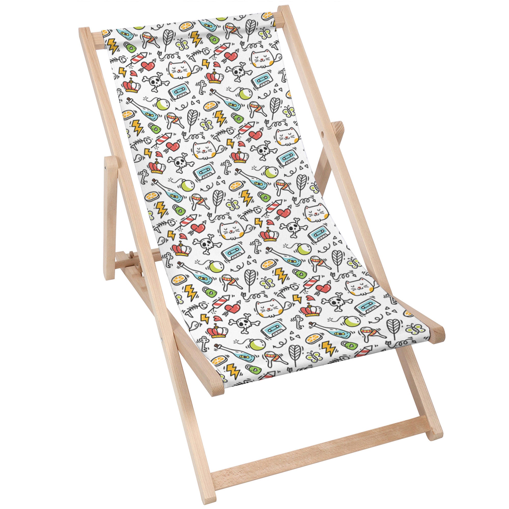 Wooden Deck Chair Cartoon Creepy Cats-M