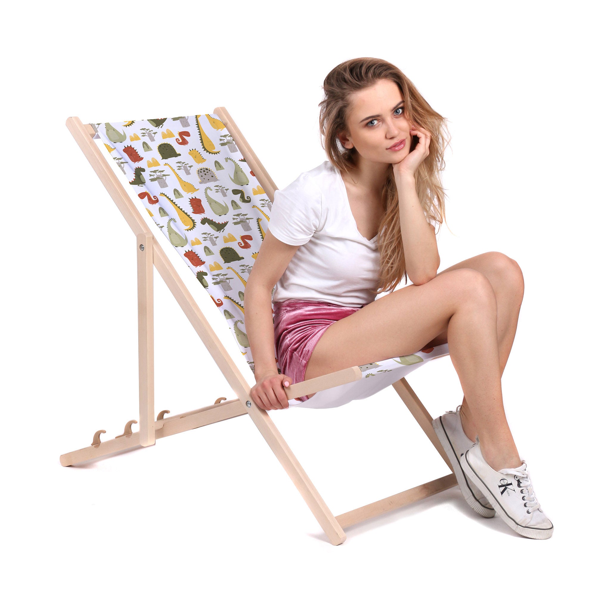 Wooden Deck Chair Cartoon Style Dinosaur-M