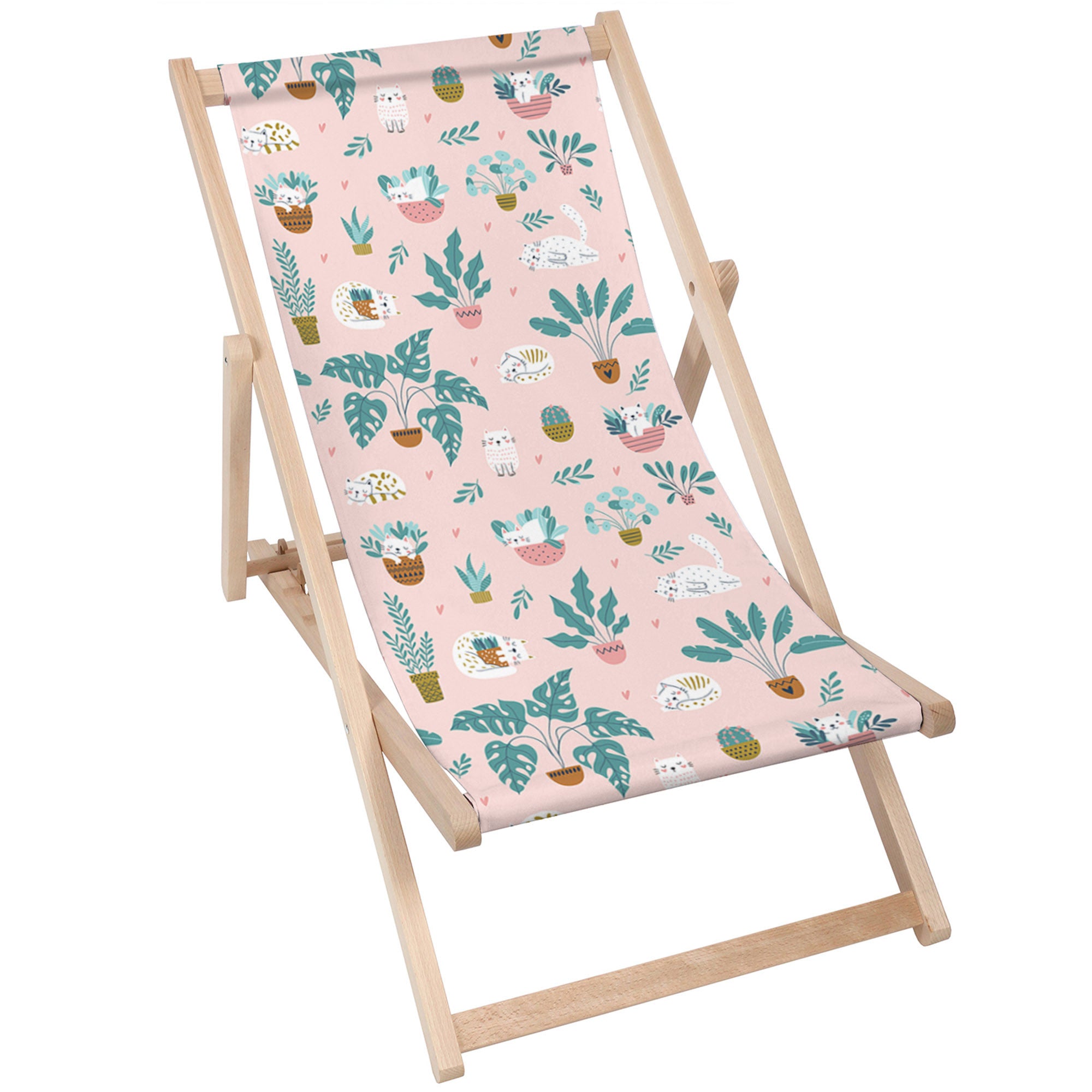 Wooden Deck Chair Cat and Plants-M