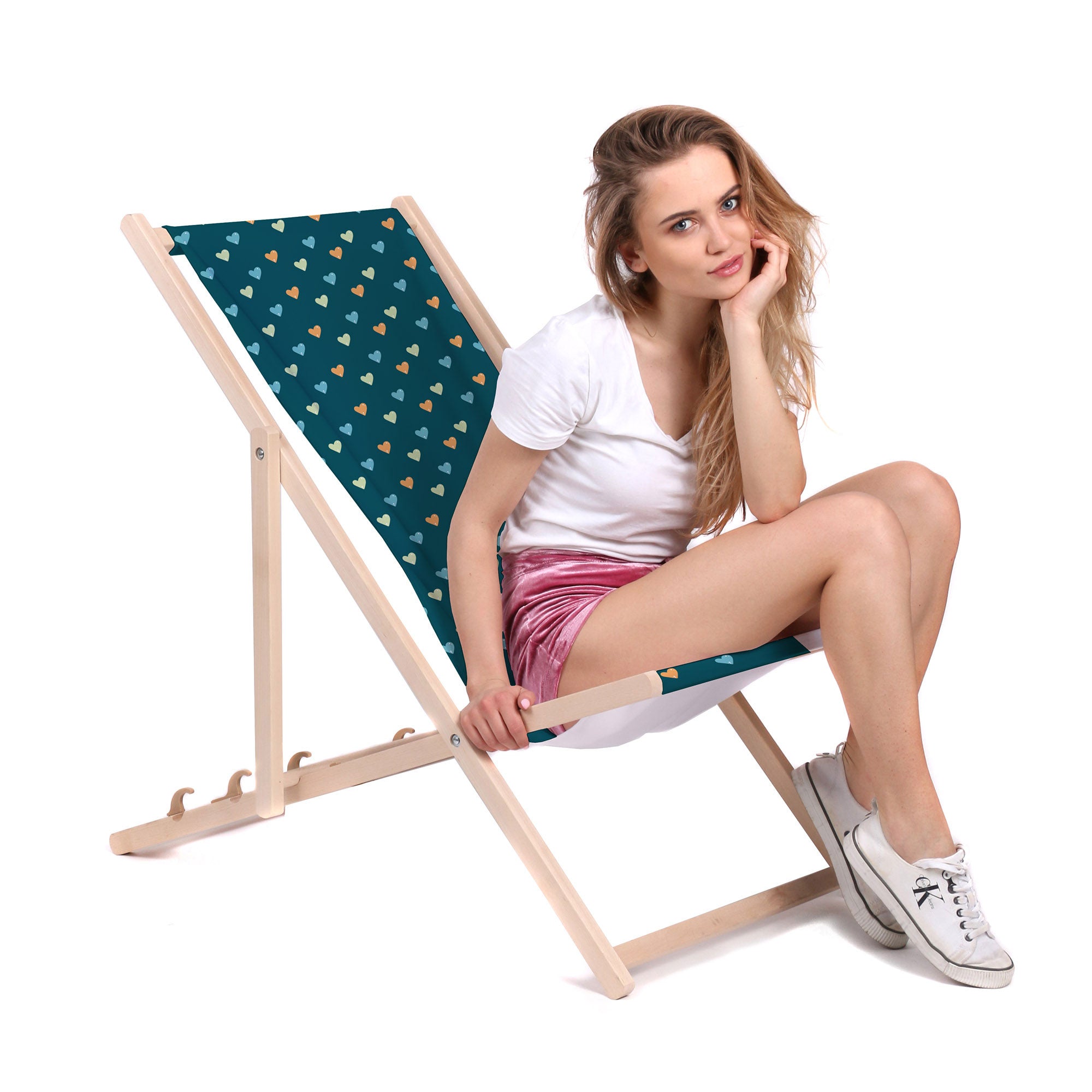Wooden Deck Chair Colorful Hearts-M
