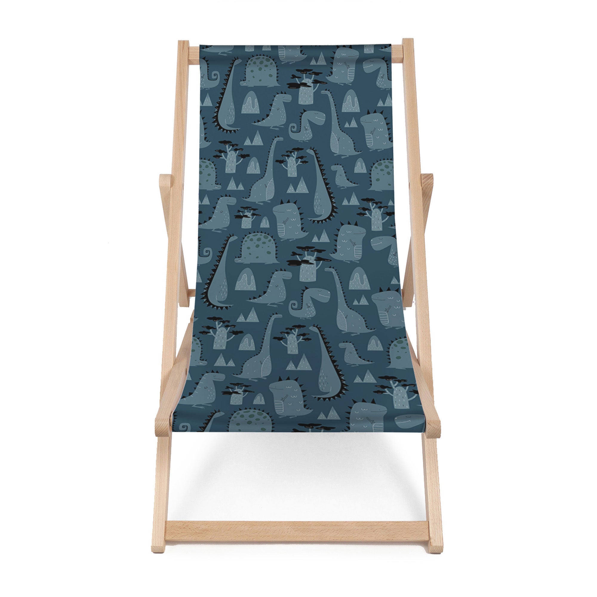 Wooden Deck Chair Dark Cartoon Style Dinosaur-M