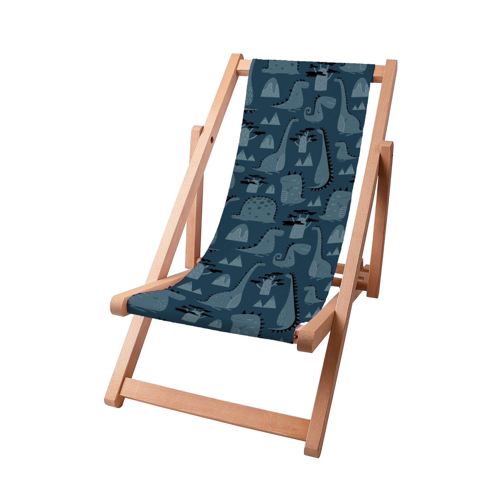 Wooden Deck Chair Dark Cartoon Style Dinosaur