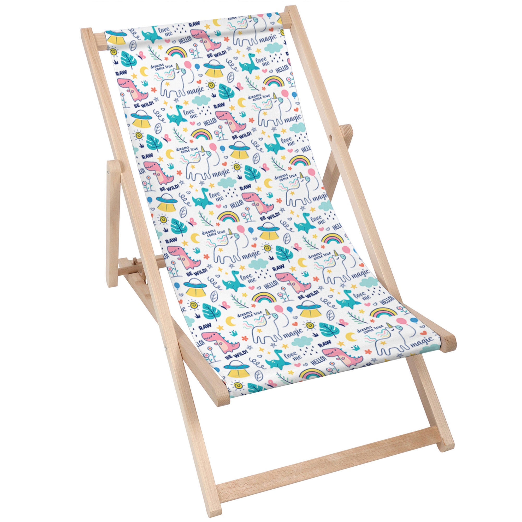 Wooden Deck Chair Dinosaurs and Unicorns-M