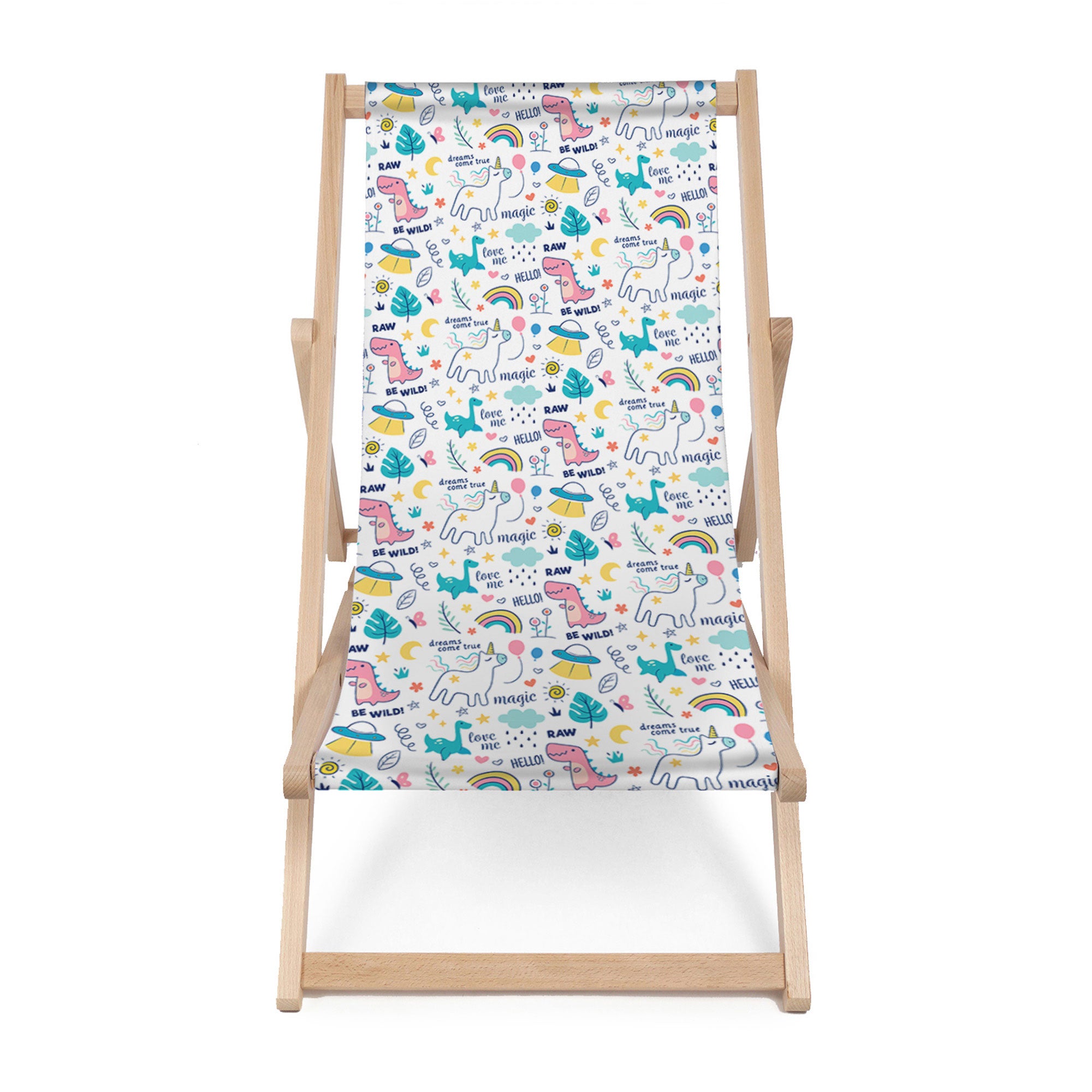 Wooden Deck Chair Dinosaurs and Unicorns-M