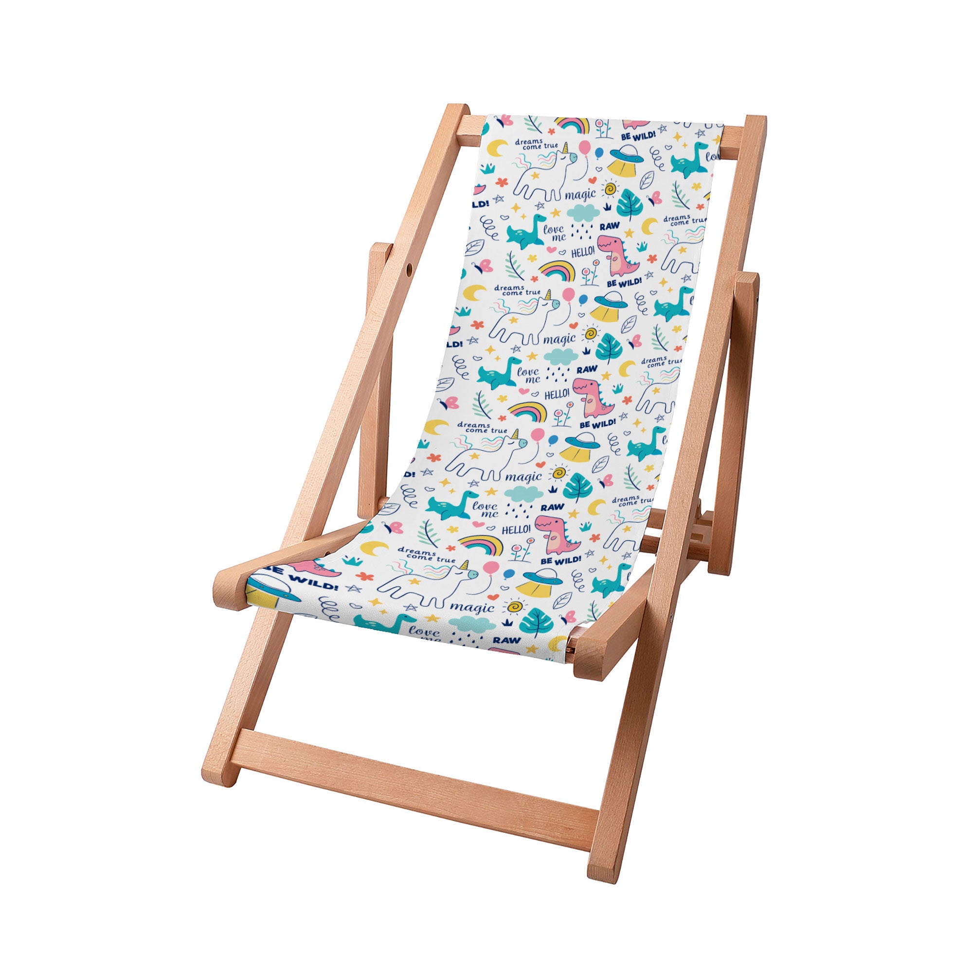 Wooden Deck Chair Dinosaurs and Unicorns-S