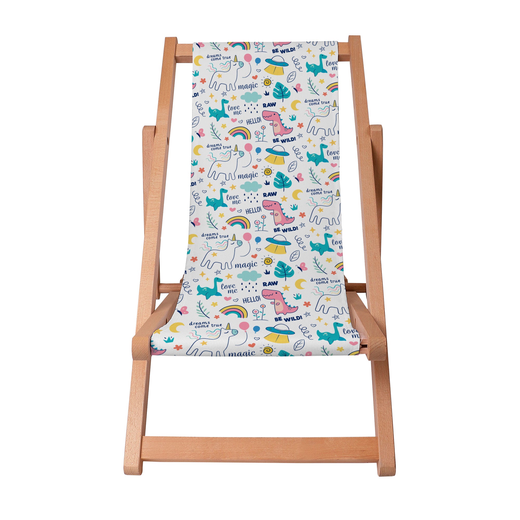 Wooden Deck Chair Dinosaurs and Unicorns-S