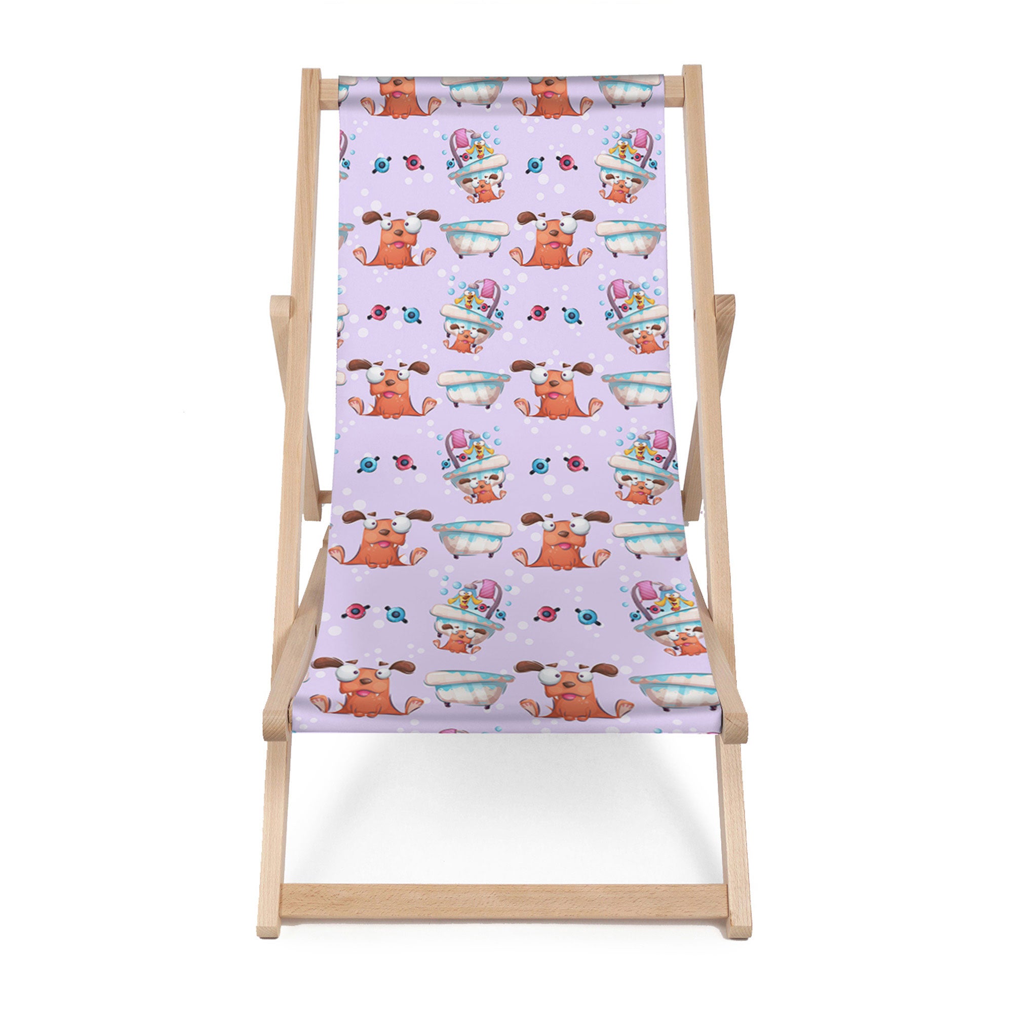 Wooden Deck Chair Funny Dog in the Bath-M