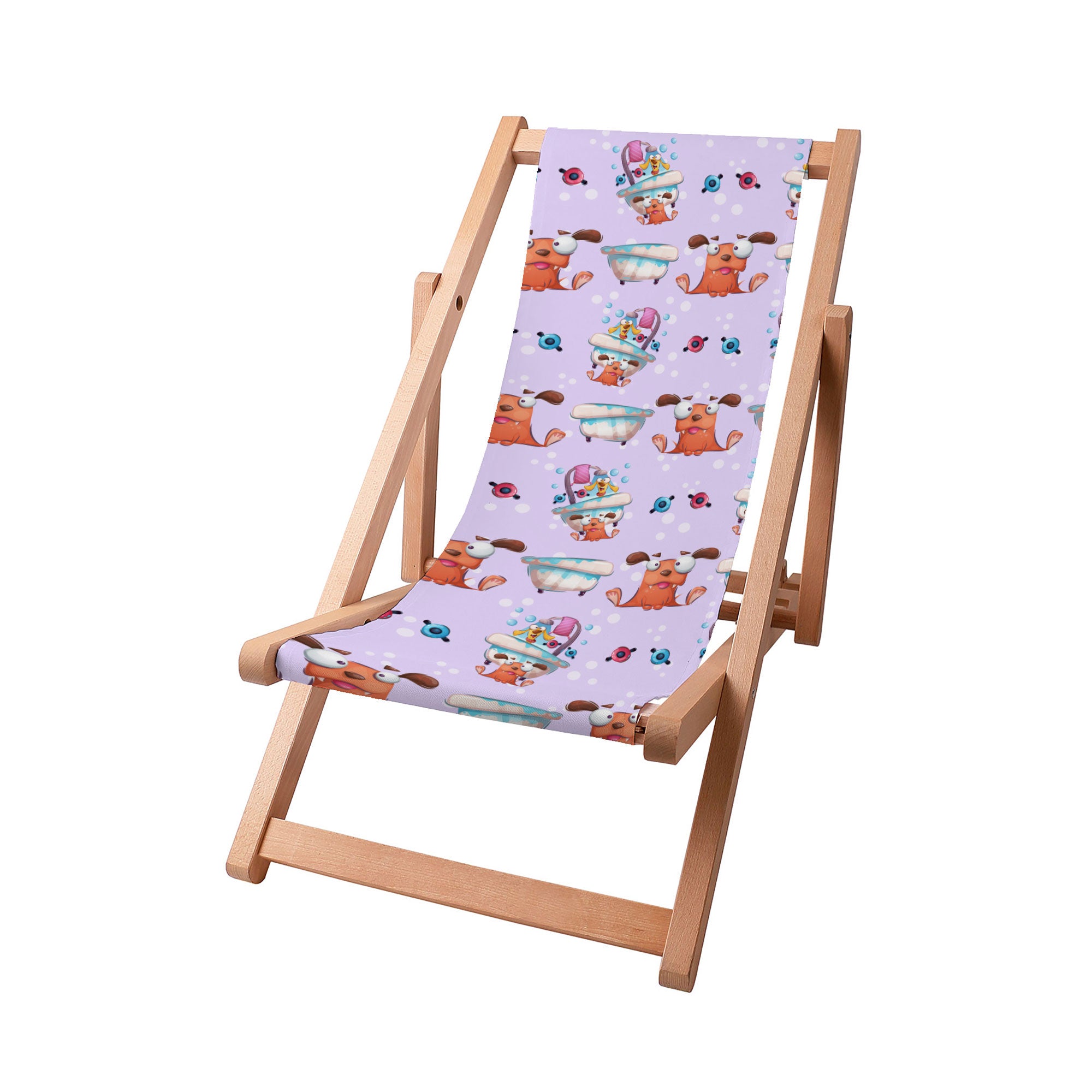Wooden Deck Chair Funny Dog in the Bath-S