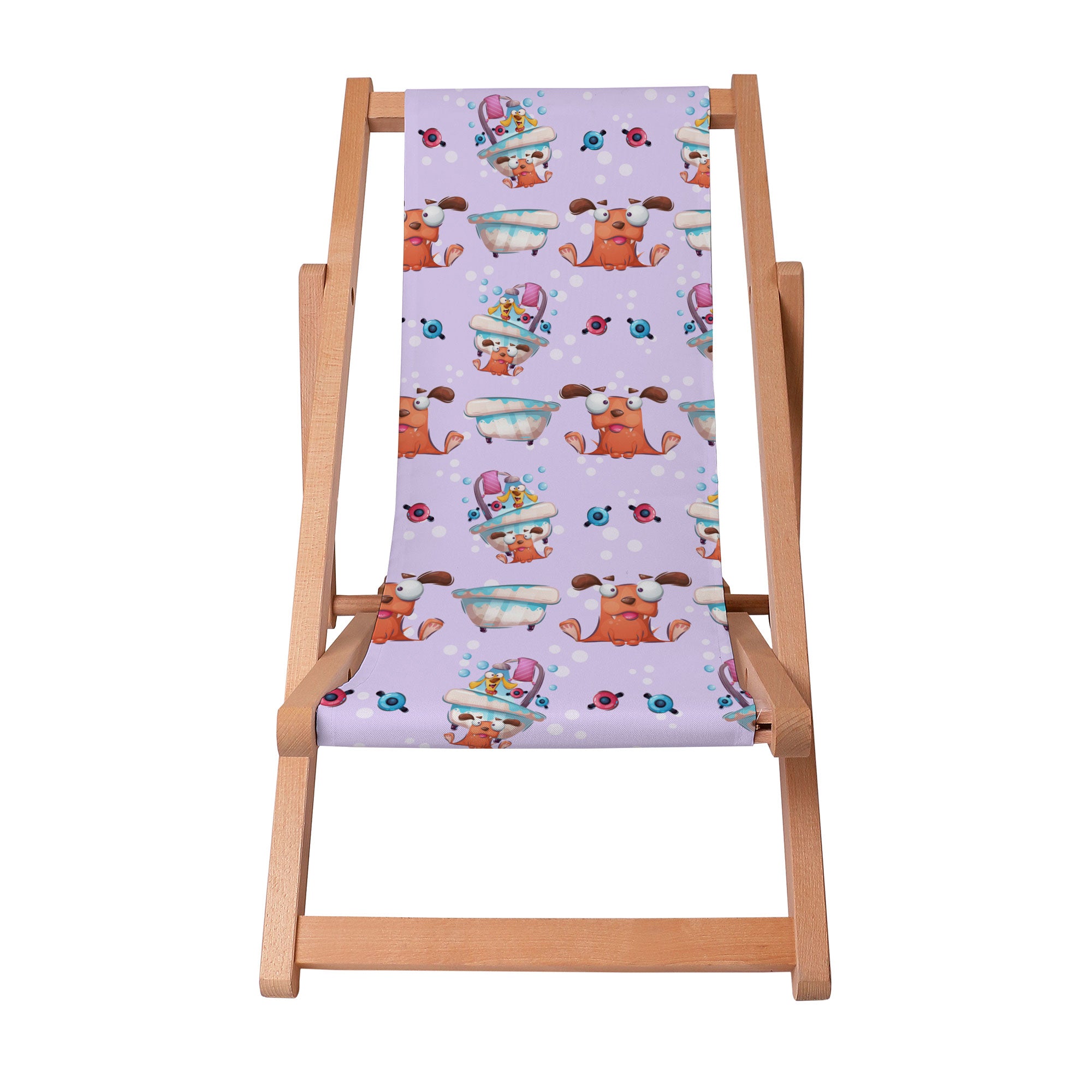 Wooden Deck Chair Funny Dog in the Bath-S