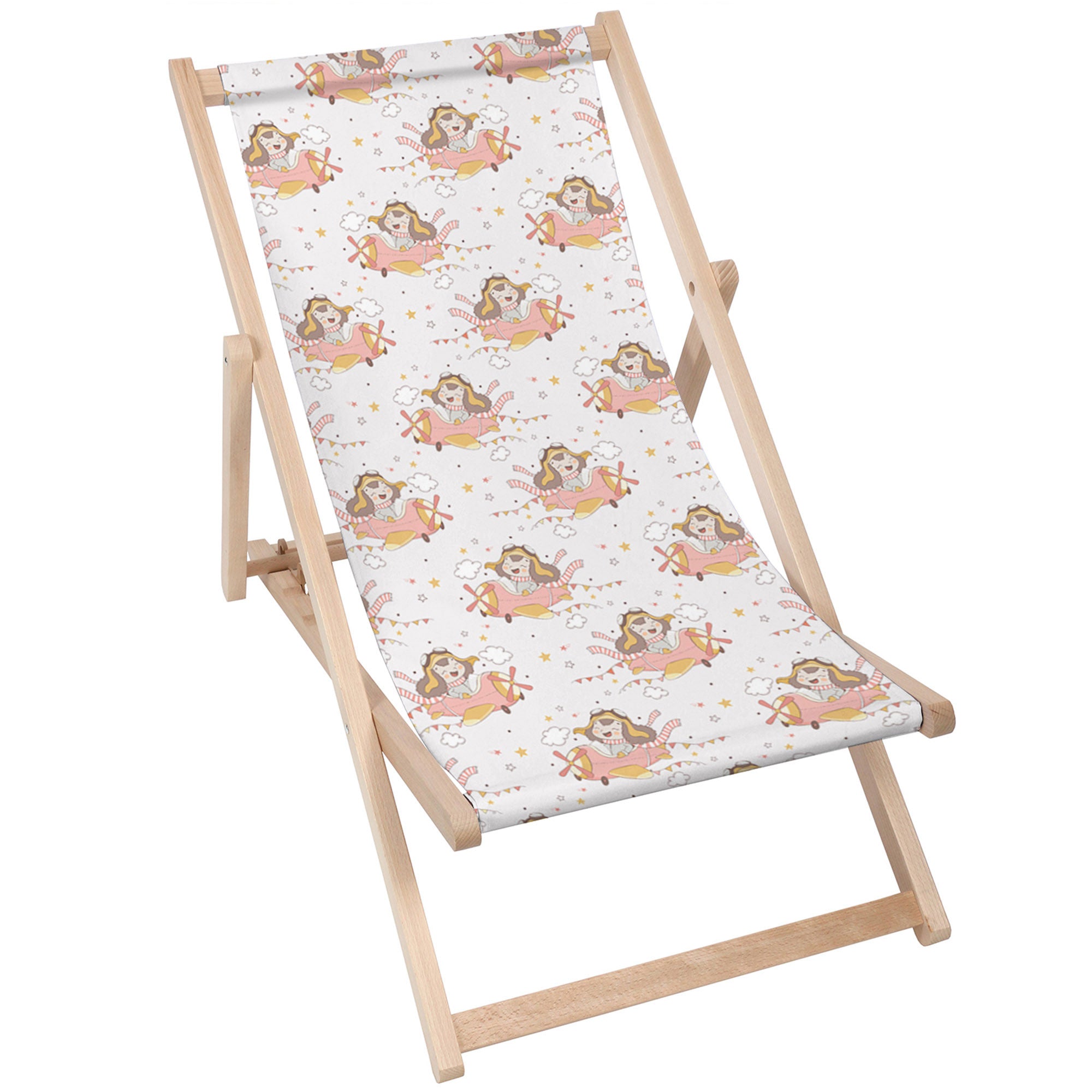 Wooden Deck Chair Happy Girl in the Plane-M