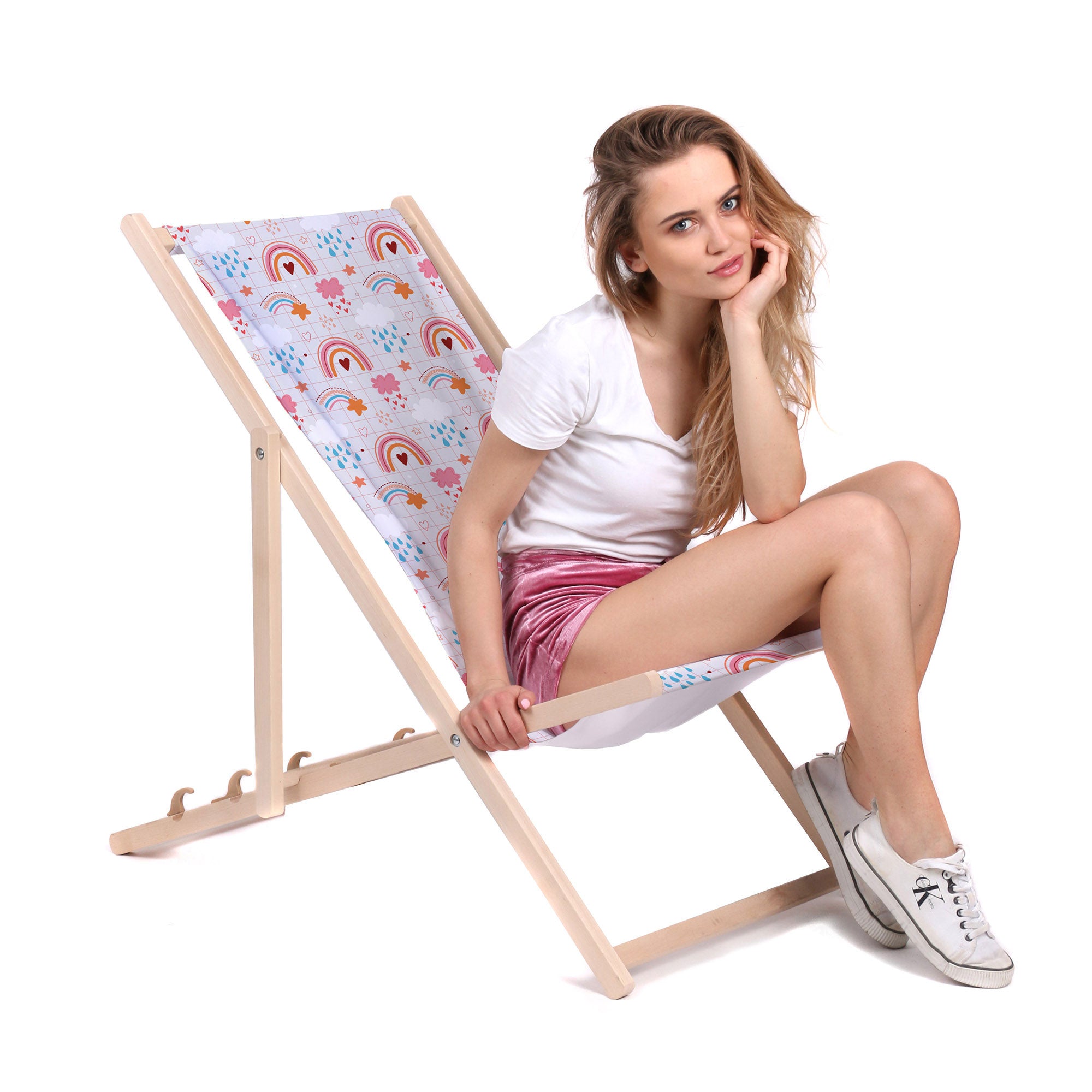 Wooden Deck Chair Pink Rainbow-M