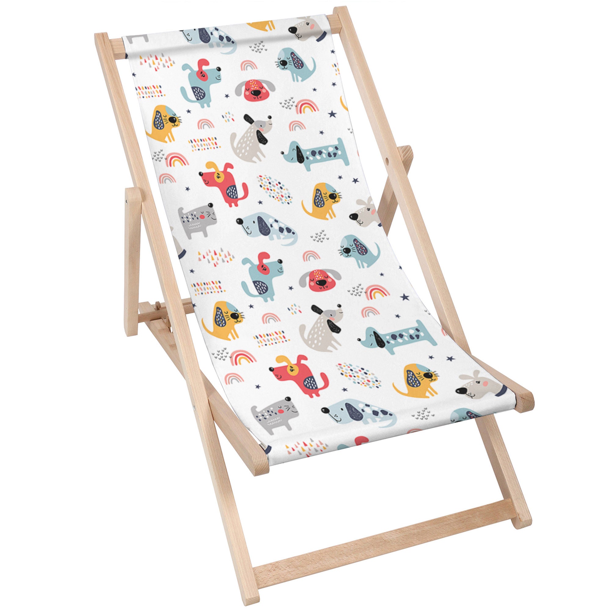 Wooden Deck Chair Rainbow and Dogs-M