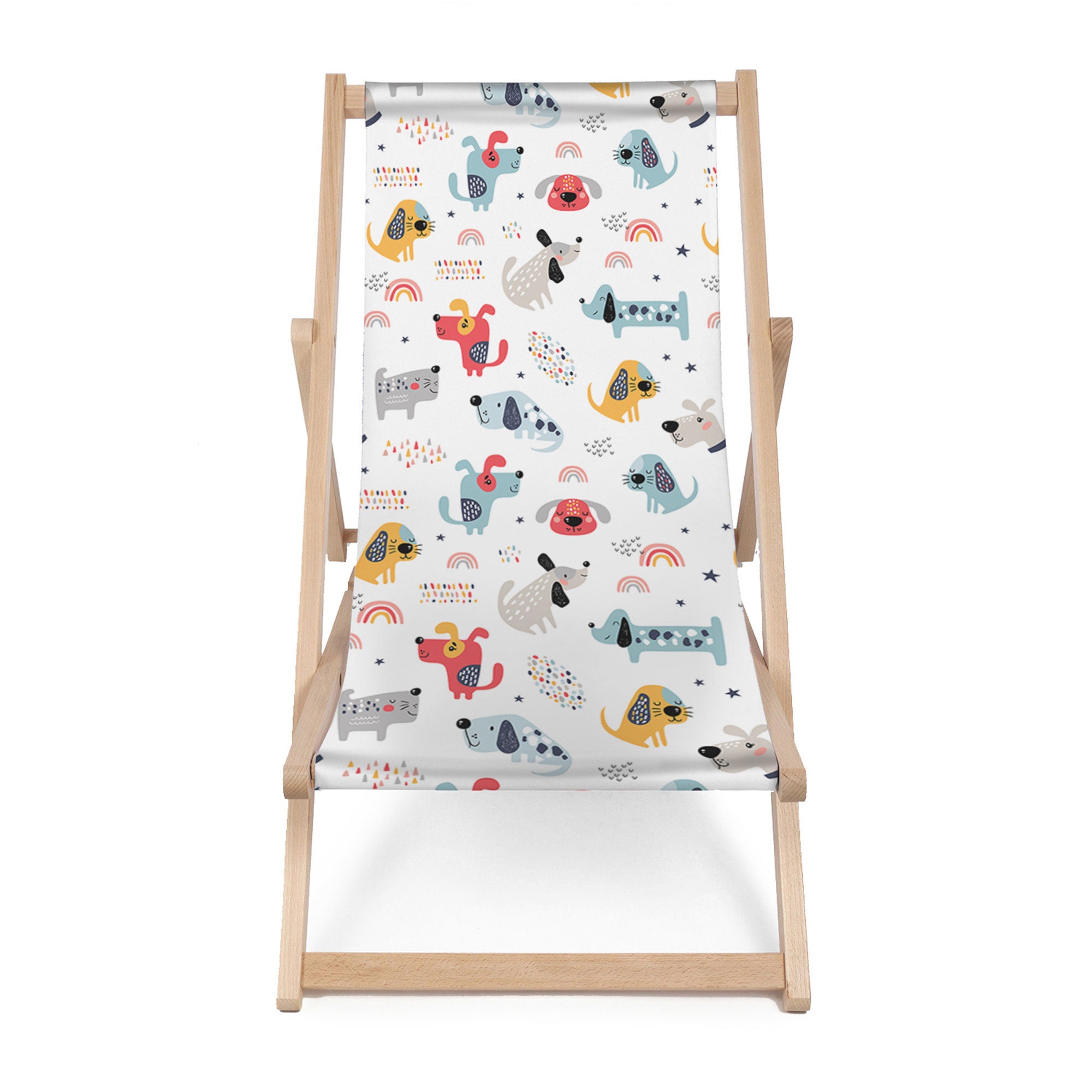 Wooden Deck Chair Rainbow and Dogs-M