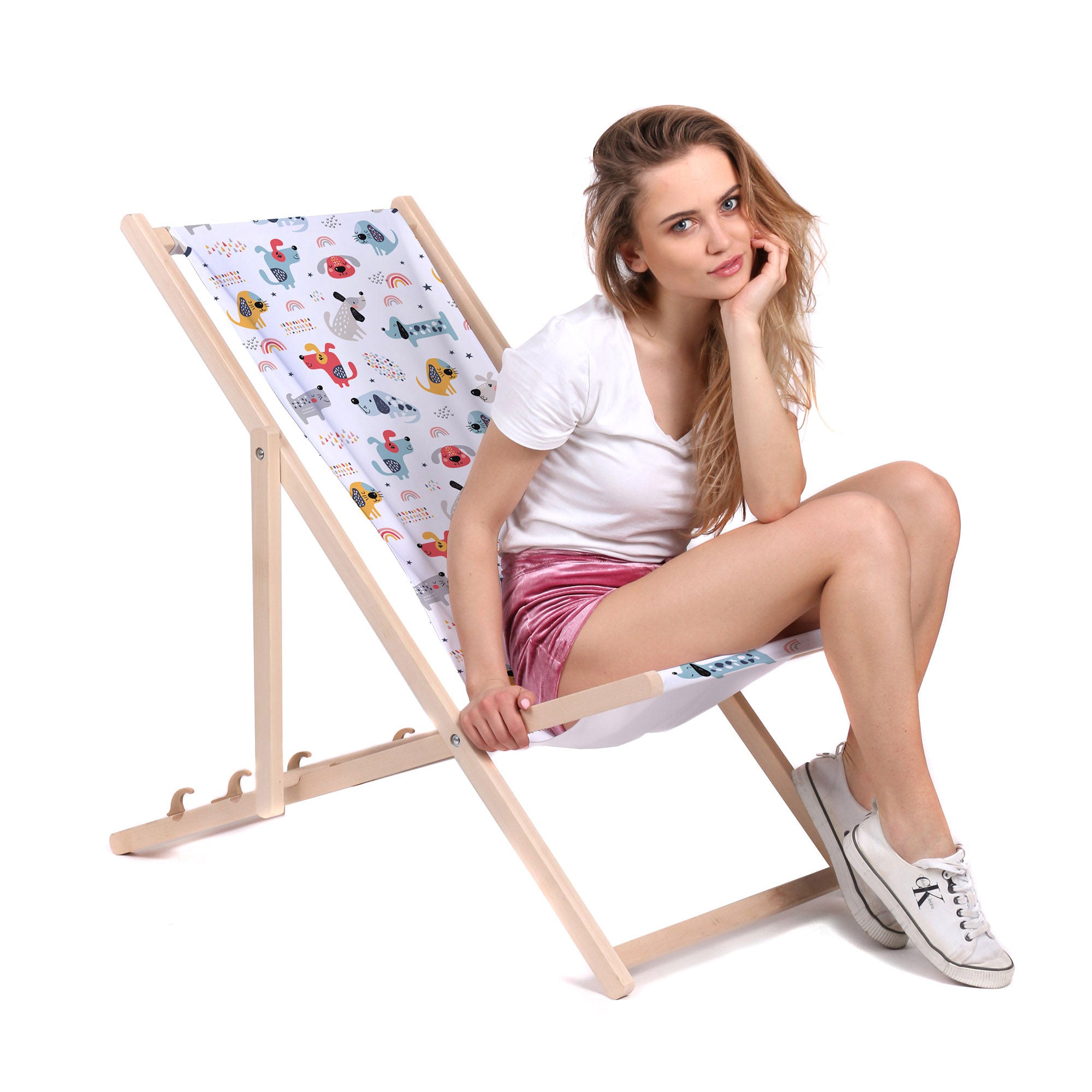 Wooden Deck Chair Rainbow and Dogs-M