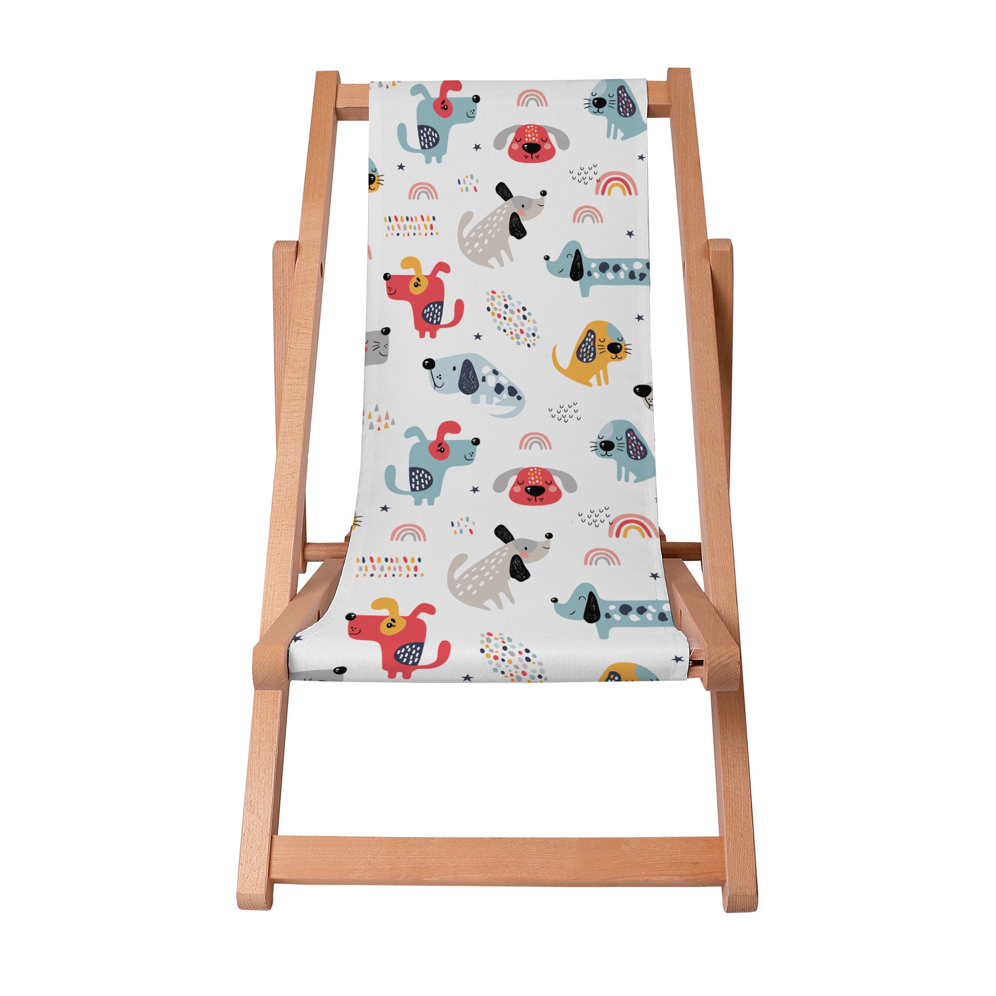Wooden Deck Chair Rainbow and Dogs-S