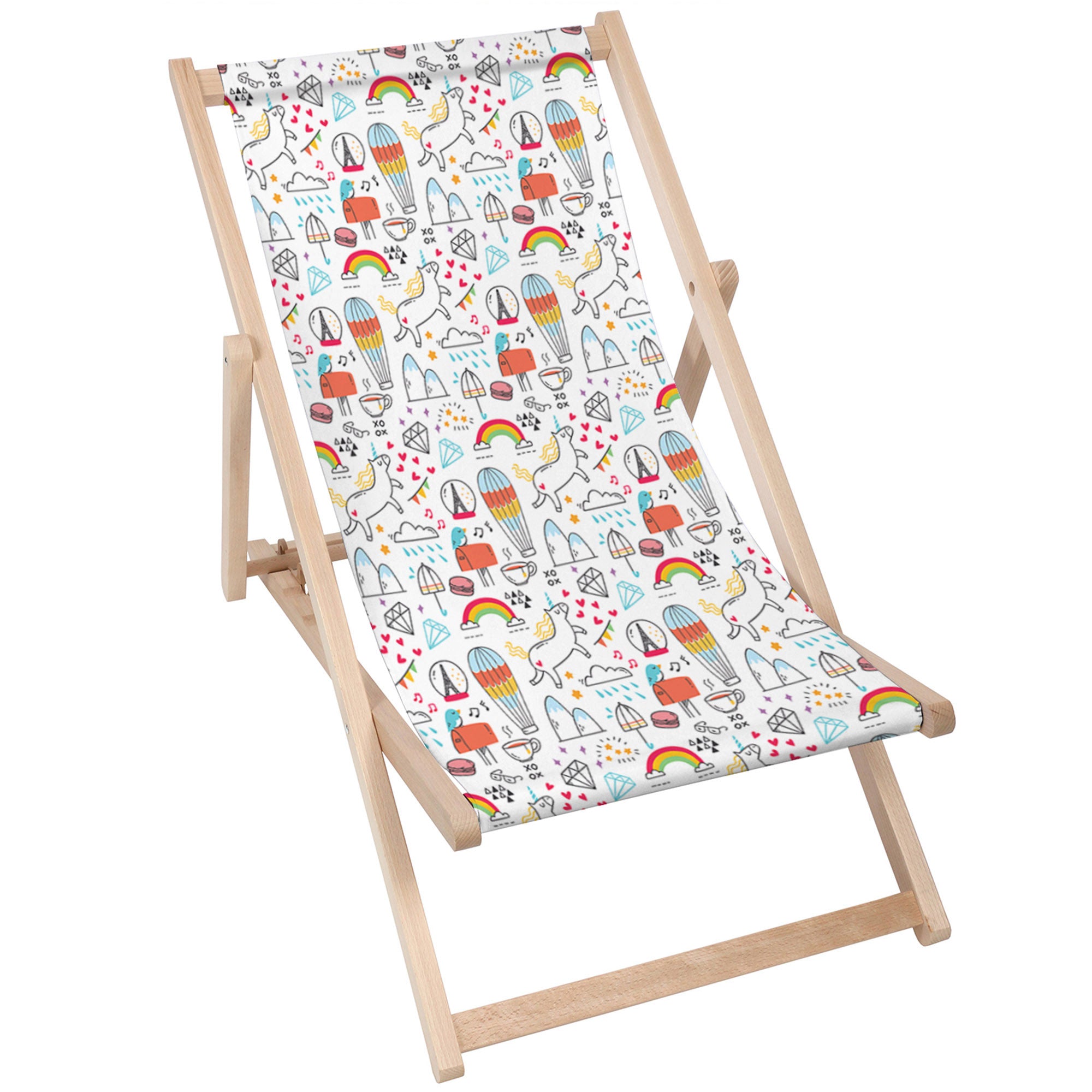 Wooden Deck Chair Rainbow Unicorns-M