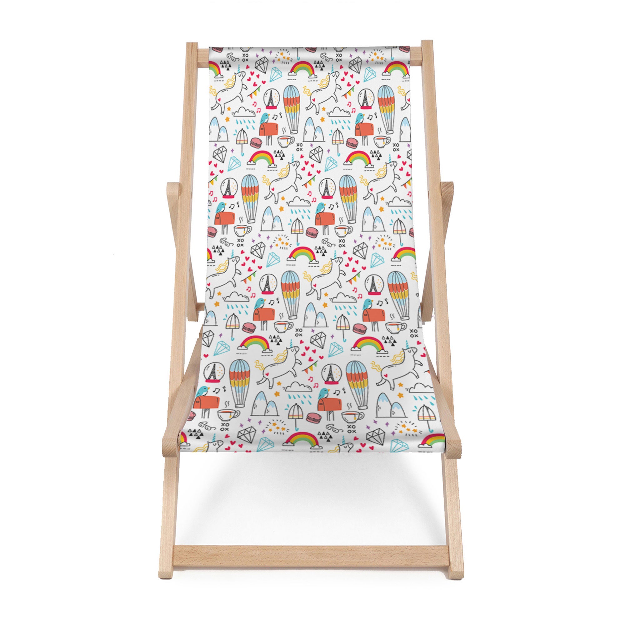 Wooden Deck Chair Rainbow Unicorns-M