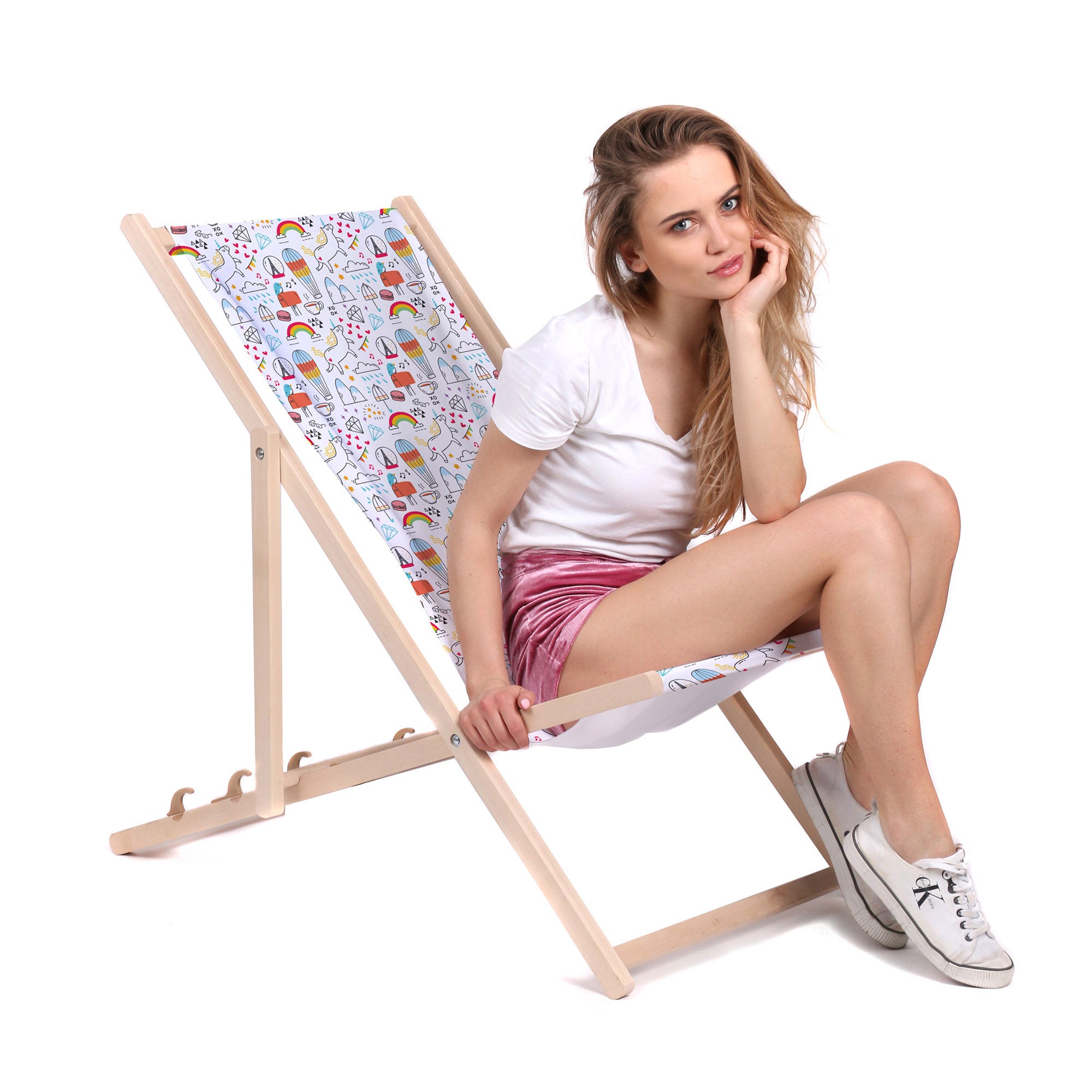 Wooden Deck Chair Rainbow Unicorns-M