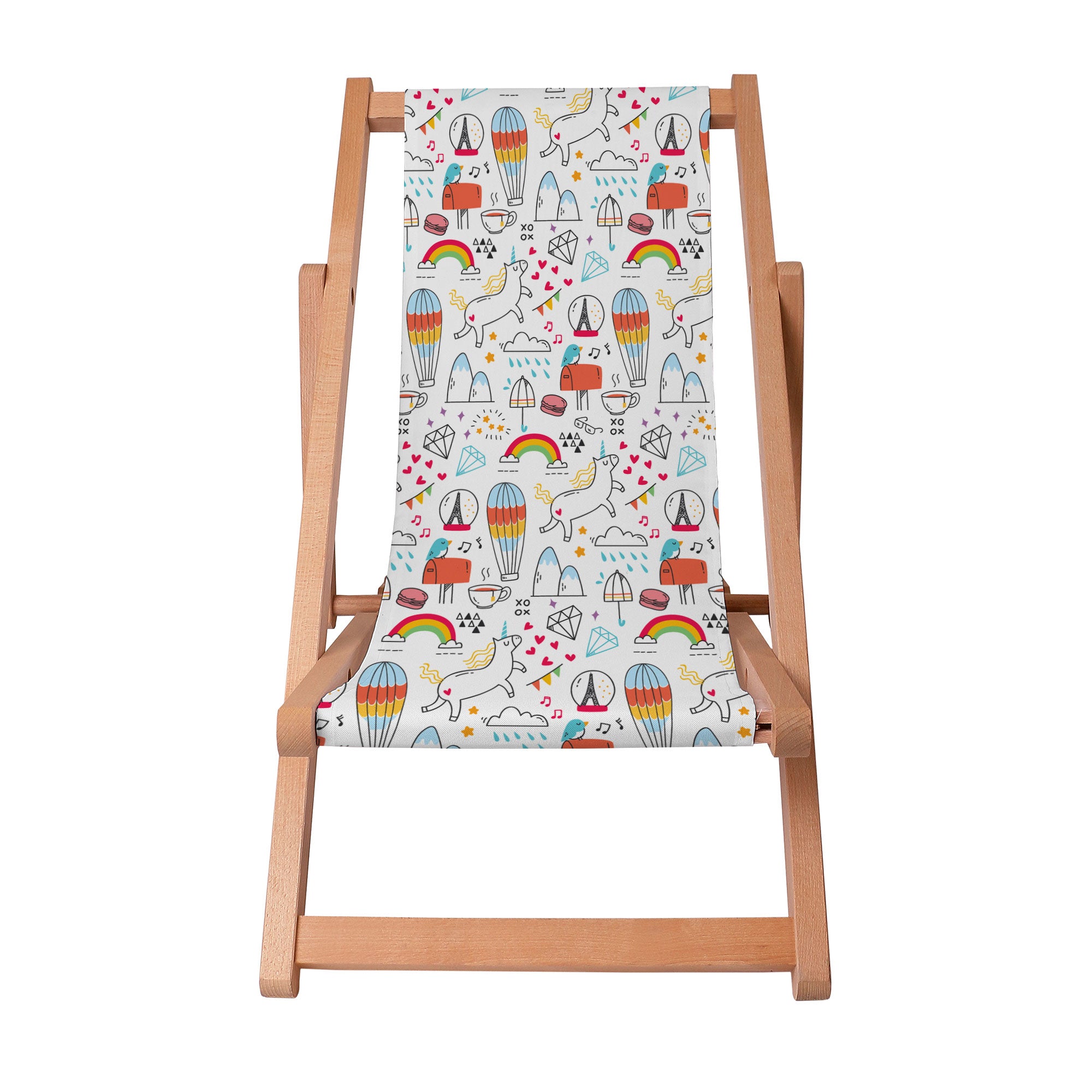 Wooden Deck Chair Rainbow Unicorns-S