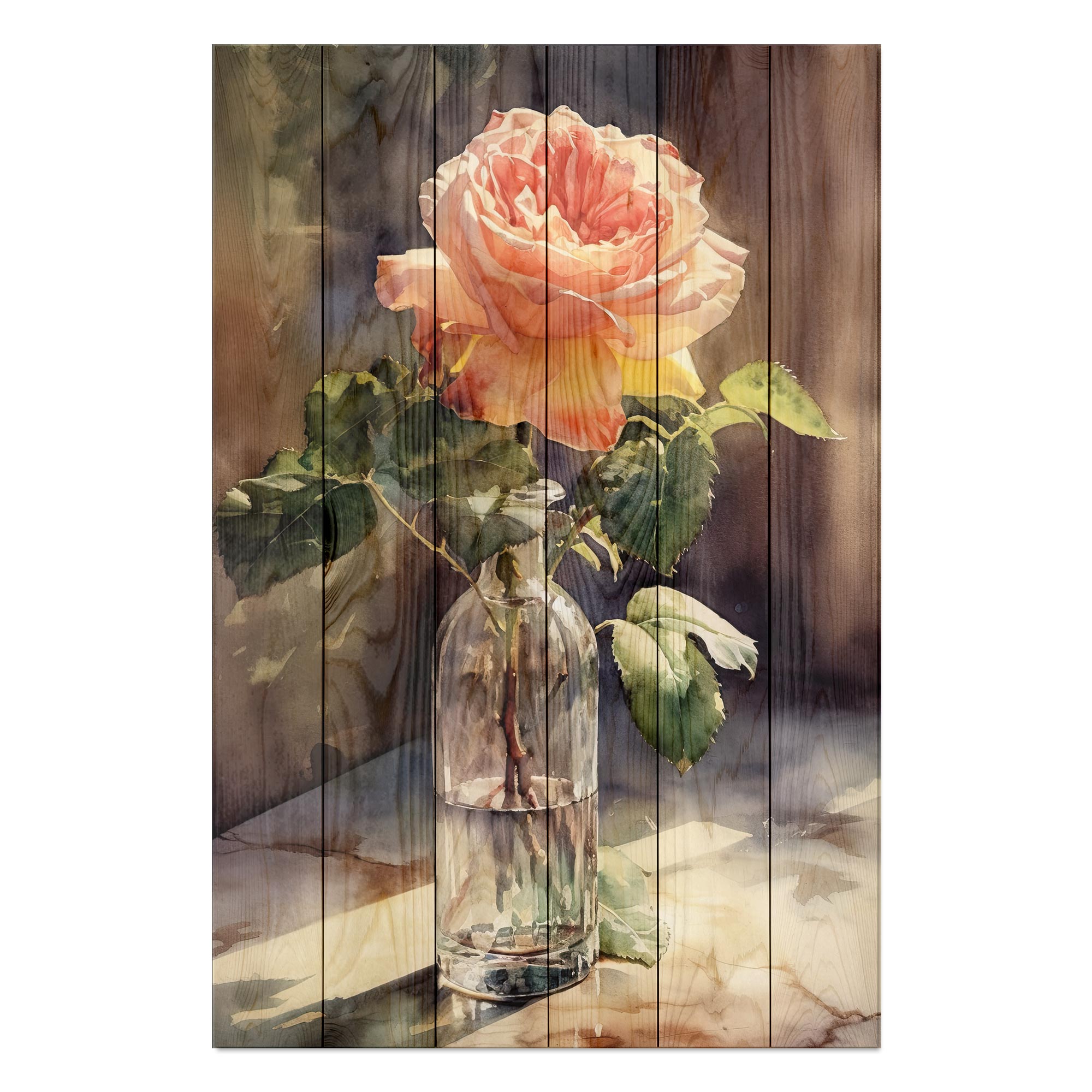Obraz Wood Watercolor vintage rose-30x30 cm