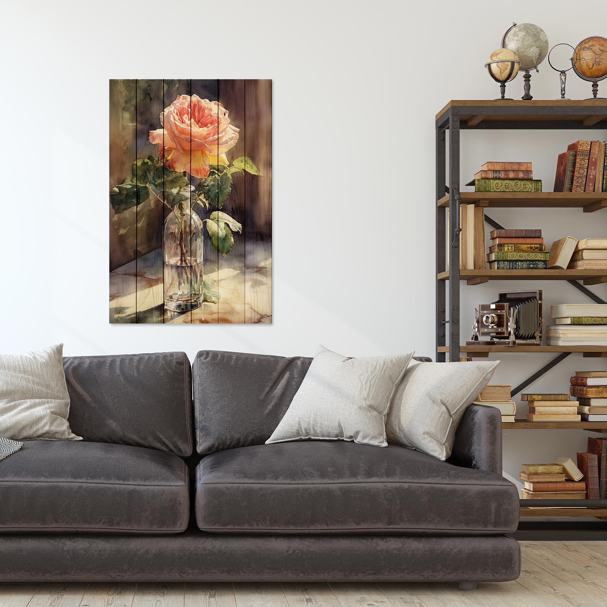 Obraz Wood Watercolor vintage rose-30x40 cm