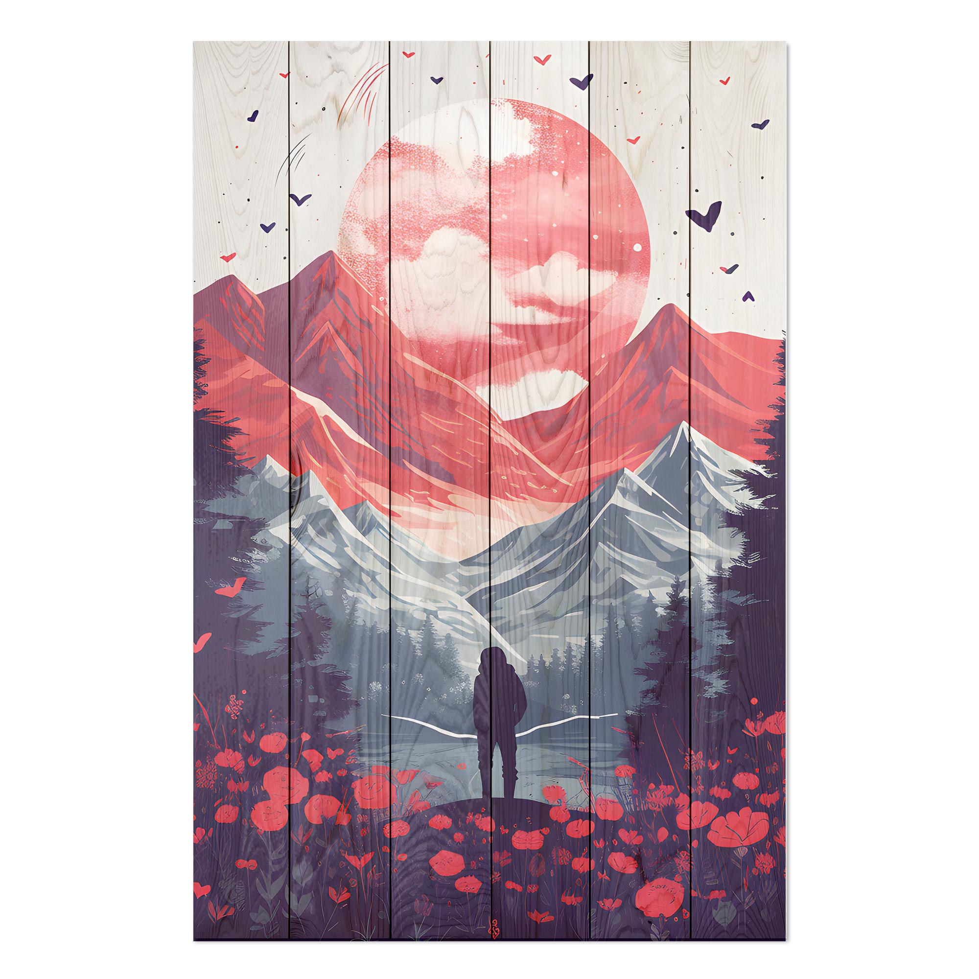 Obraz Wood Pink Moon over Mountains-40x60 cm