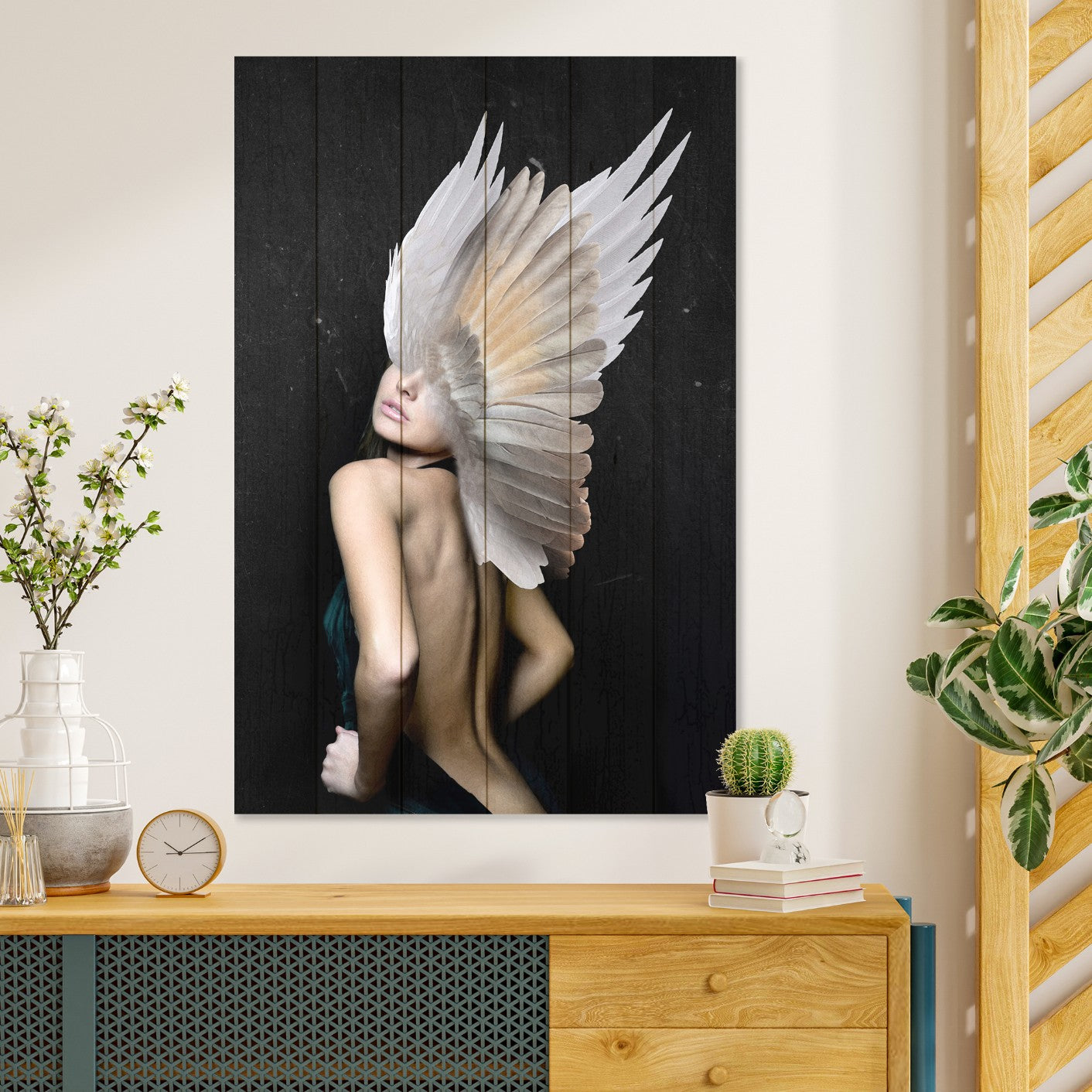 Wood Picture Woman with White Wings-40x60 cm