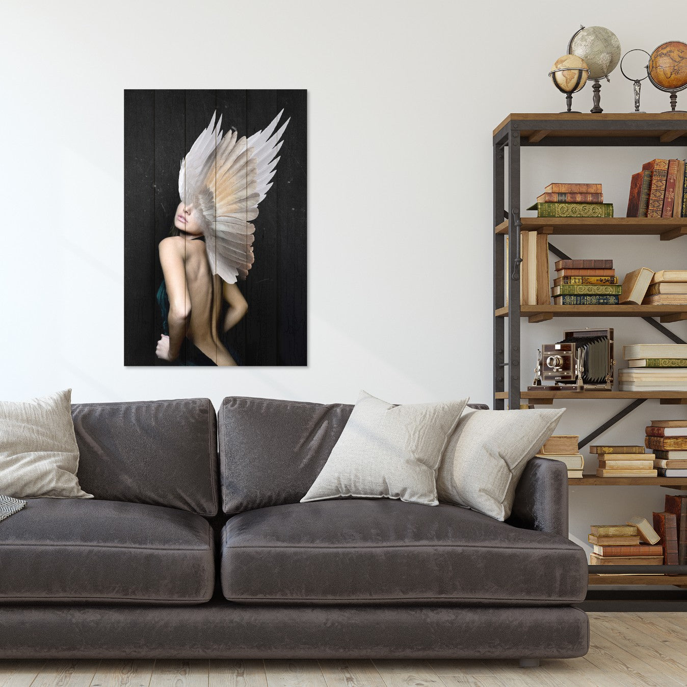 Wood Picture Woman with White Wings-30x40 cm