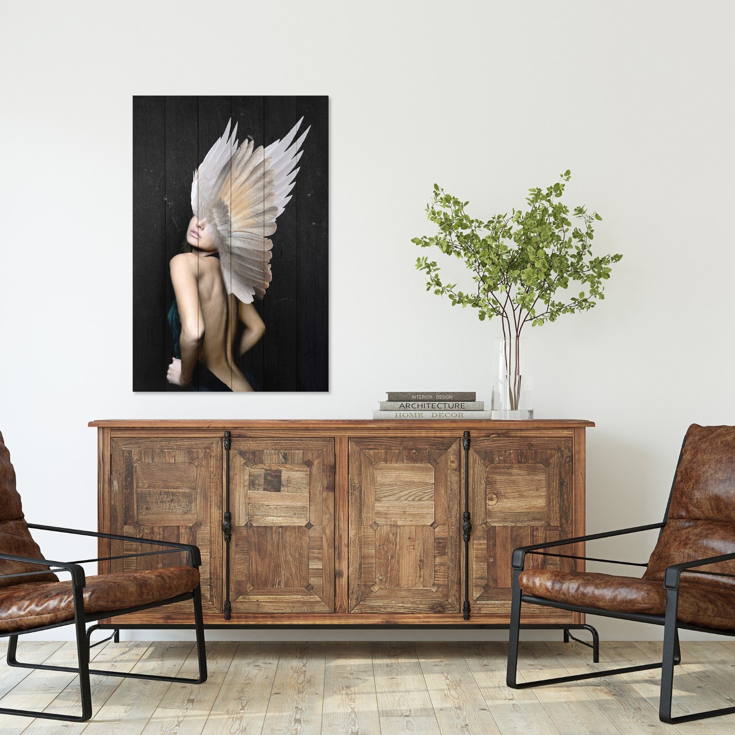 Wood Picture Woman with White Wings-20x30 cm