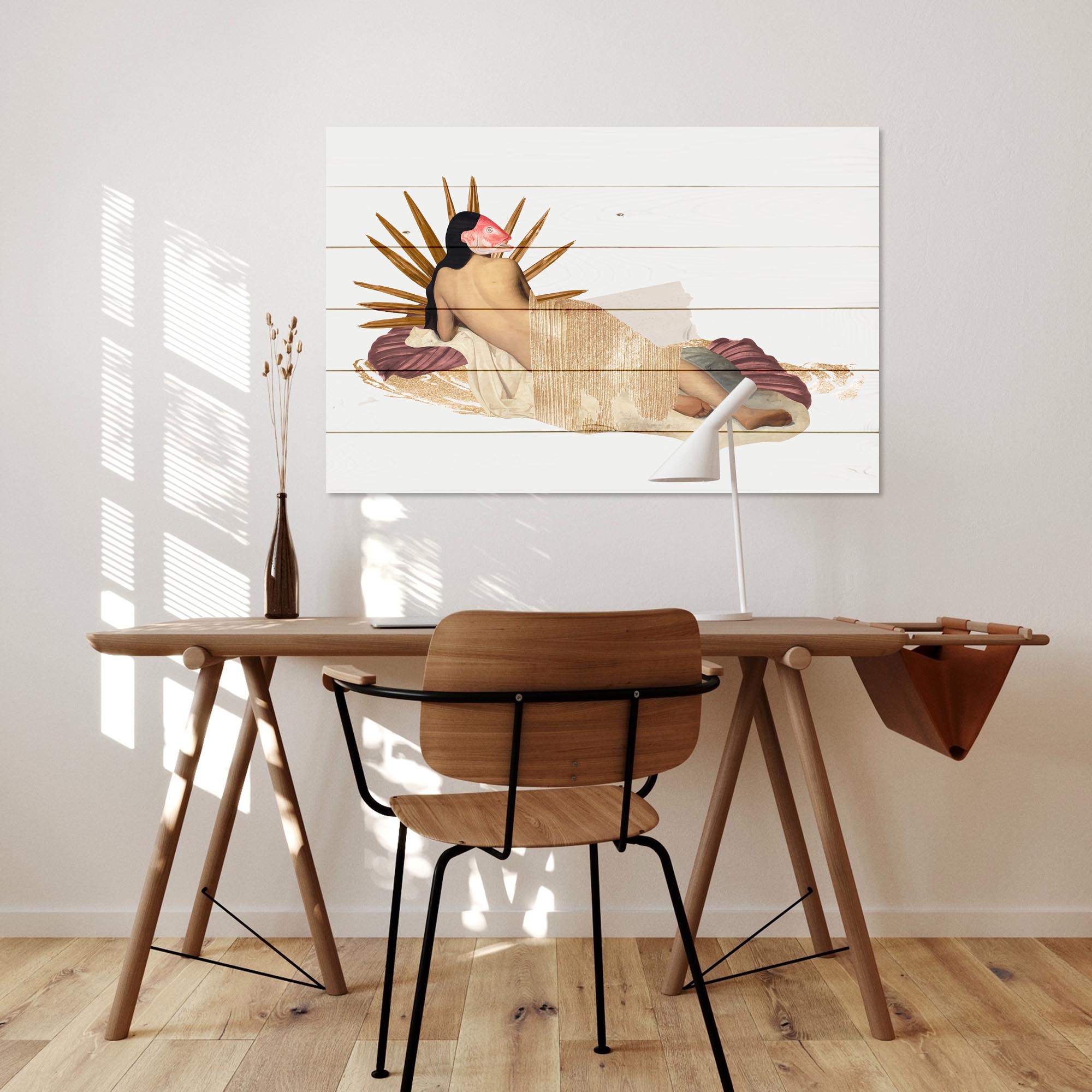 Wood Picture Woman With Fish Mask-50x70 cm