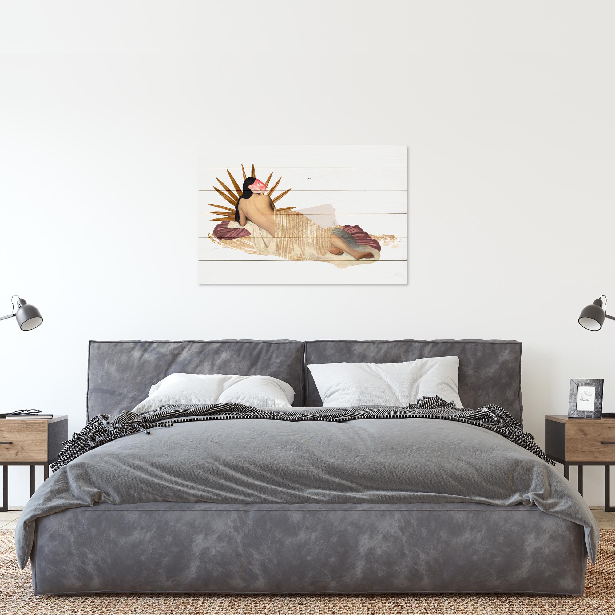 Wood Picture Woman With Fish Mask-50x70 cm