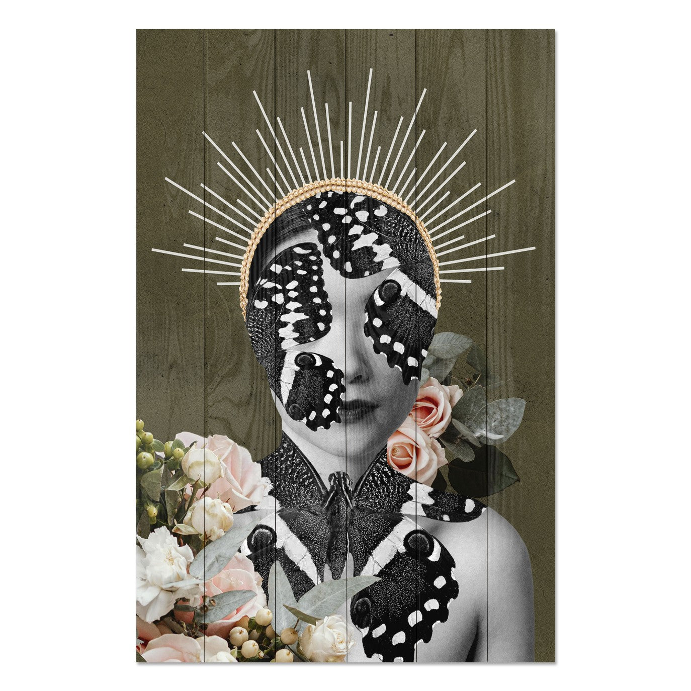 Wood Picture Woman with Butterfly Face-40x60 cm