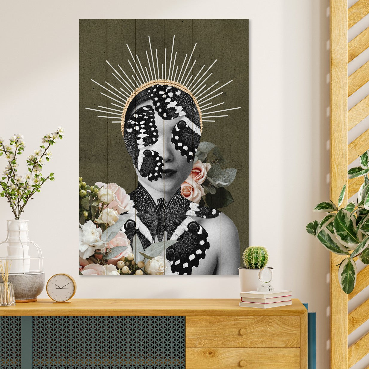 Wood Picture Woman with Butterfly Face-20x30 cm