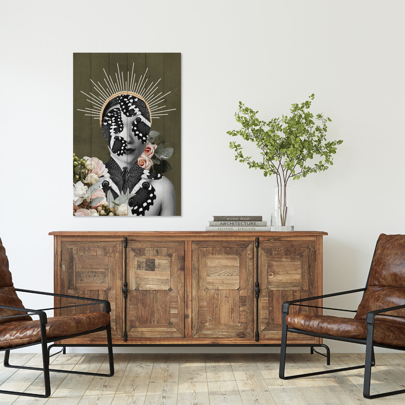 Wood Picture Woman with Butterfly Face-50x70 cm