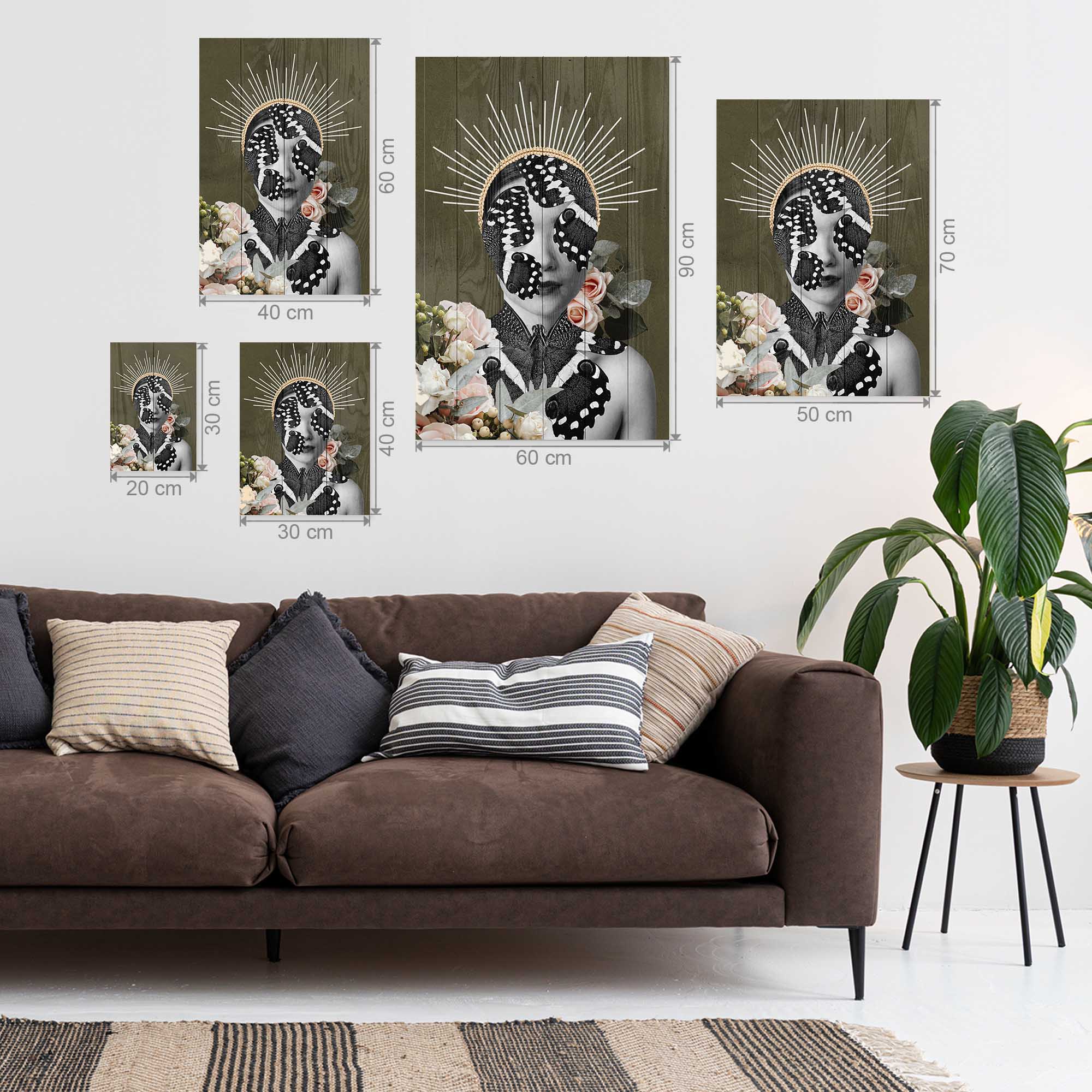 Wood Picture Woman with Butterfly Face-50x70 cm