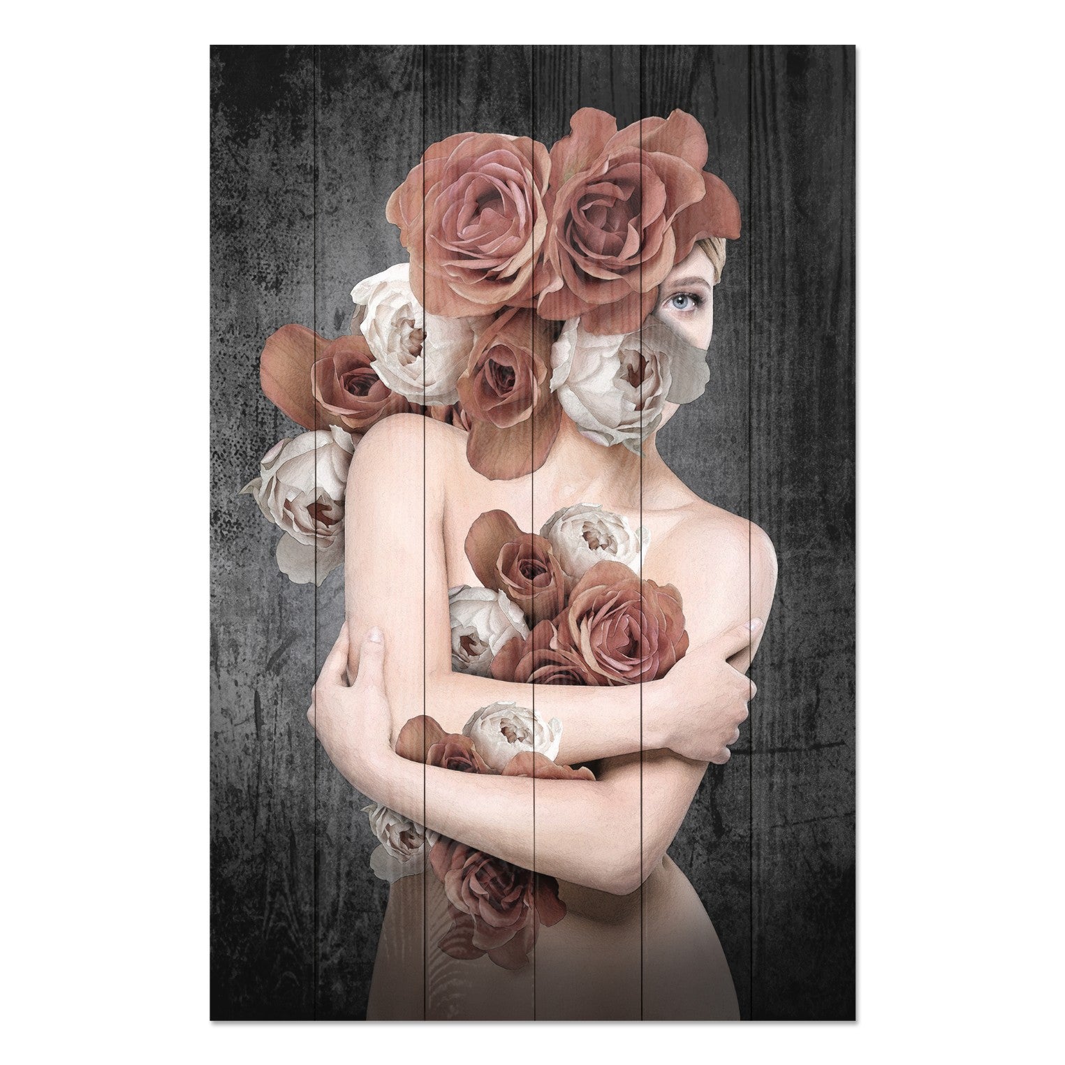 Obraz Wood Woman in Flowers-70x90 cm
