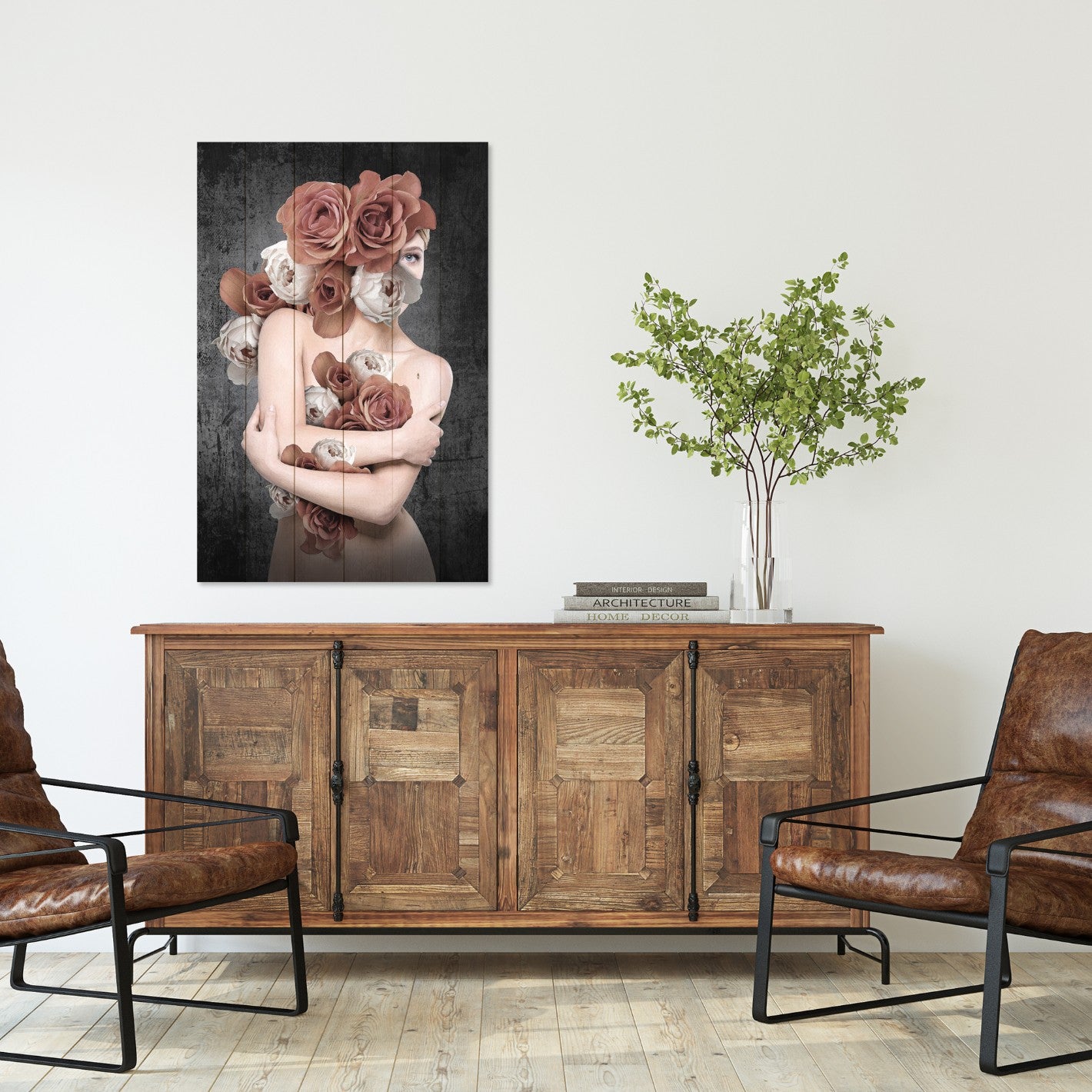 Wood Picture Woman in Flowers-20x30 cm