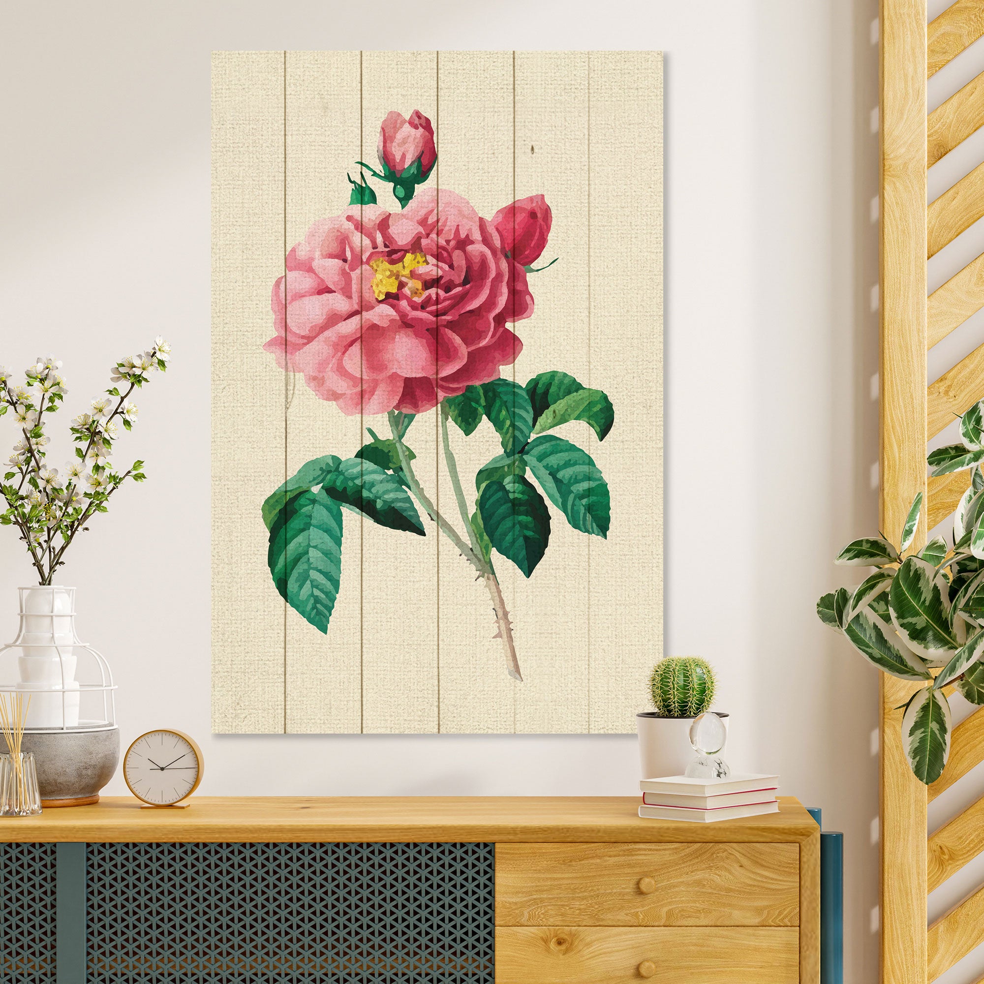 Bild Wood Vintage Pink Flowers-40x60 cm