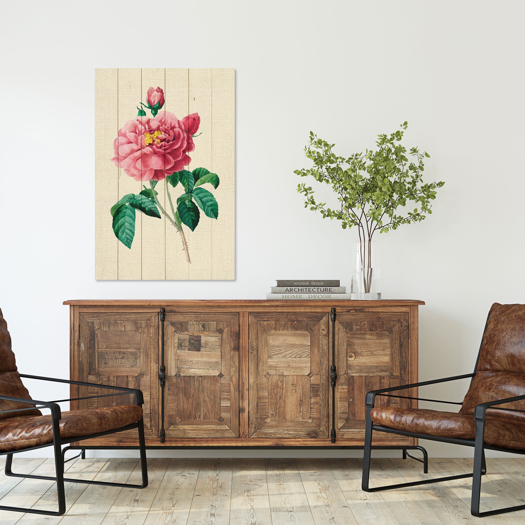 Bild Wood Vintage Pink Flowers-40x60 cm