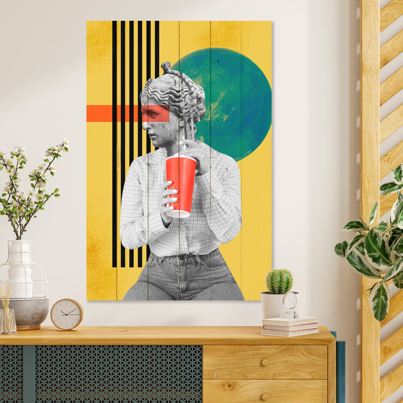 Obraz Wood Vintage Woman with Drink